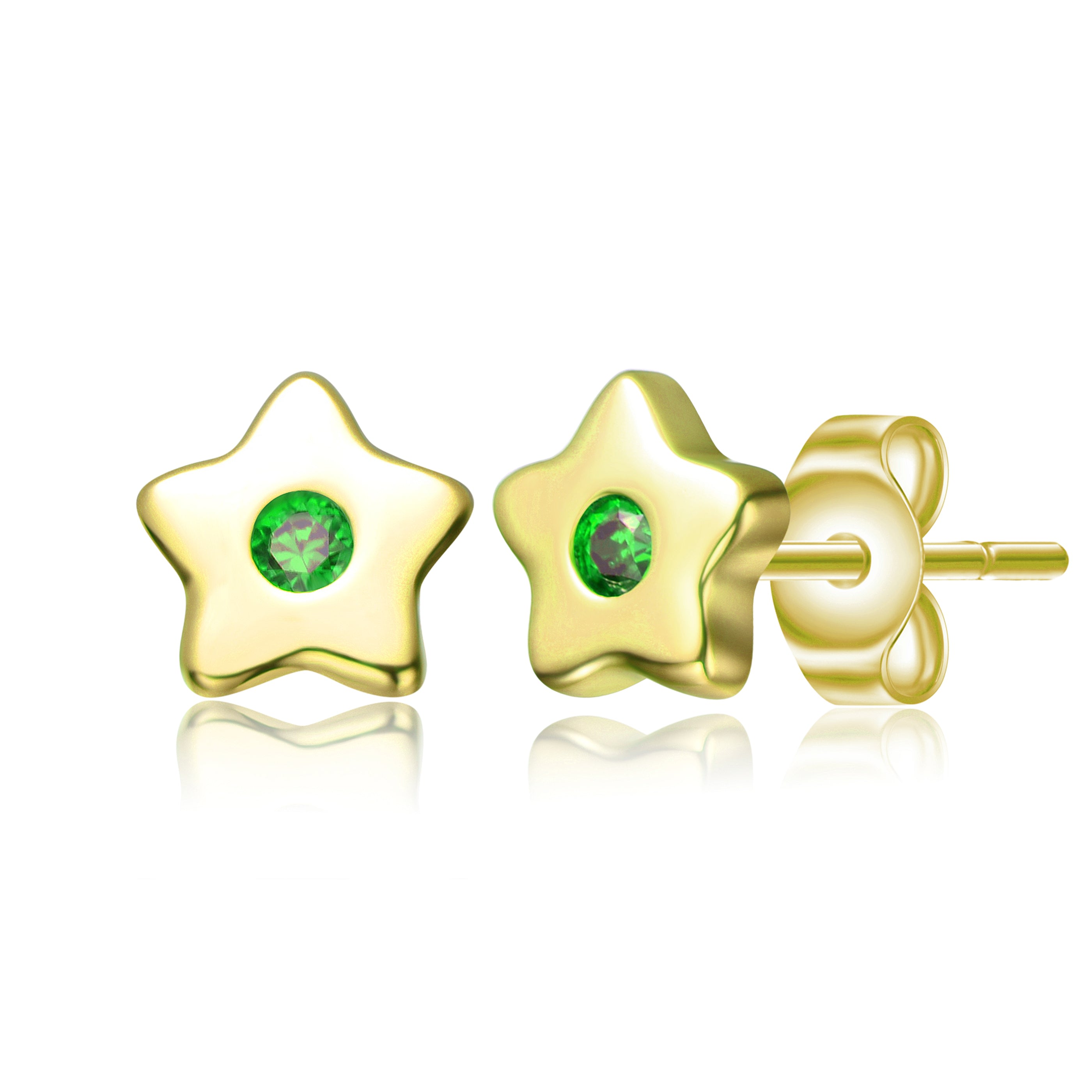 Women’s Gold / Green Rachel Glauber Kids Gold Plated Green Cubic Zirconia Five-Point Lucky Little Star Stud Earrings Genevive Jewelry