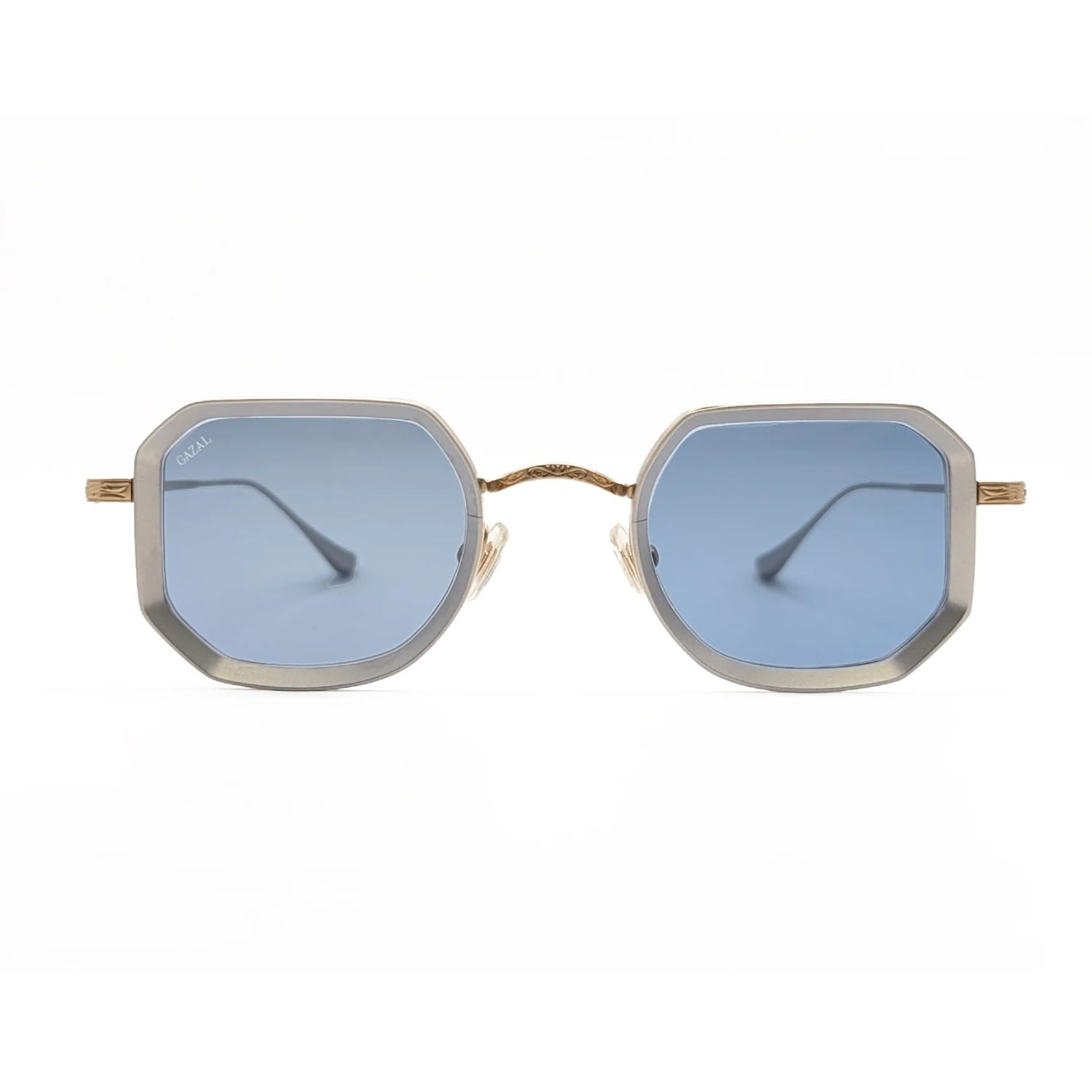 Men’s Silver / Gold / Green Titanium Metal Square Sunglasses - Seco - Silver & Gold - Silver Fox One Size Gazal Eyewear