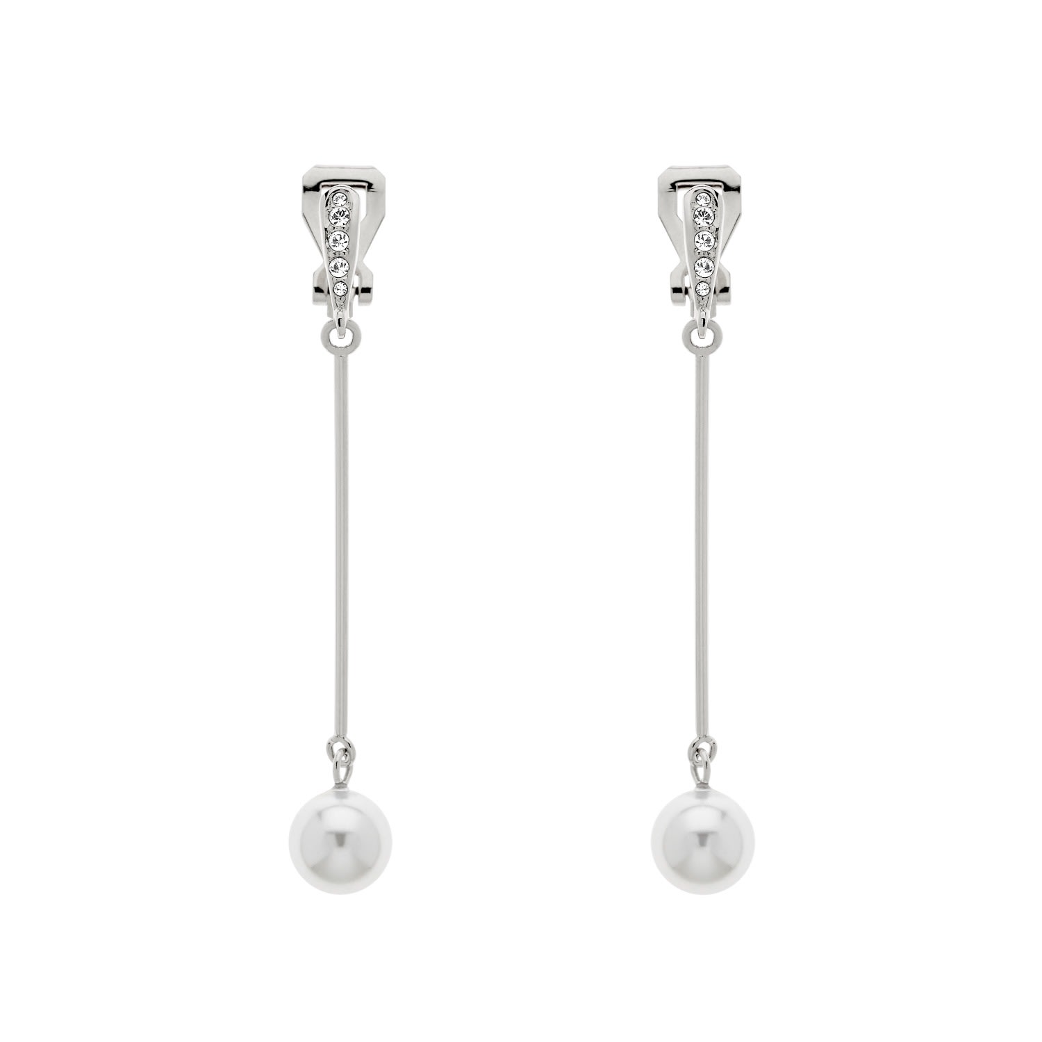 Women’s Silver Pearl & Crystal Drop Clip On Earrings Emma Holland Jewellery