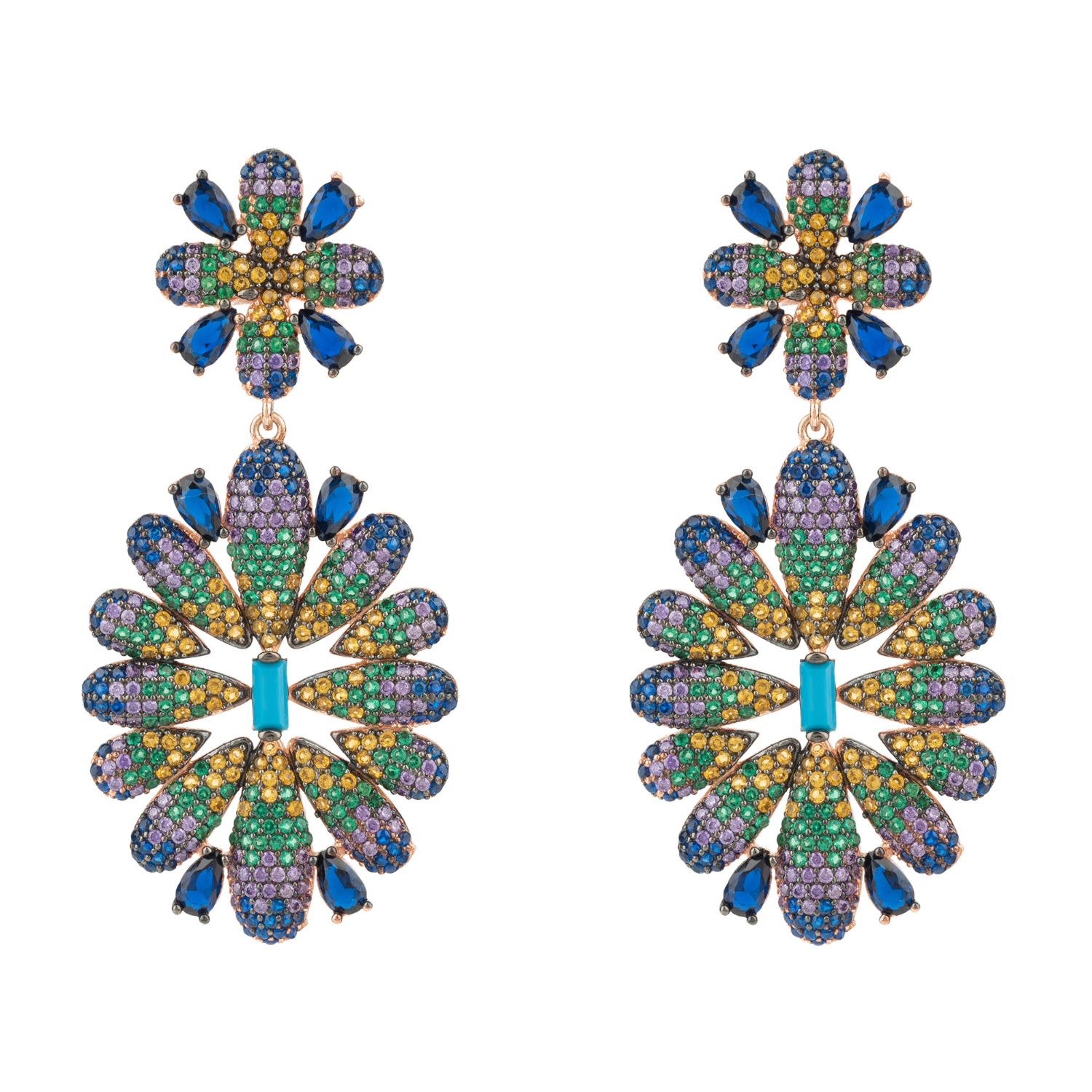 Women’s Babylon Multicoloured Flower Drop Earrings Rose Gold Latelita