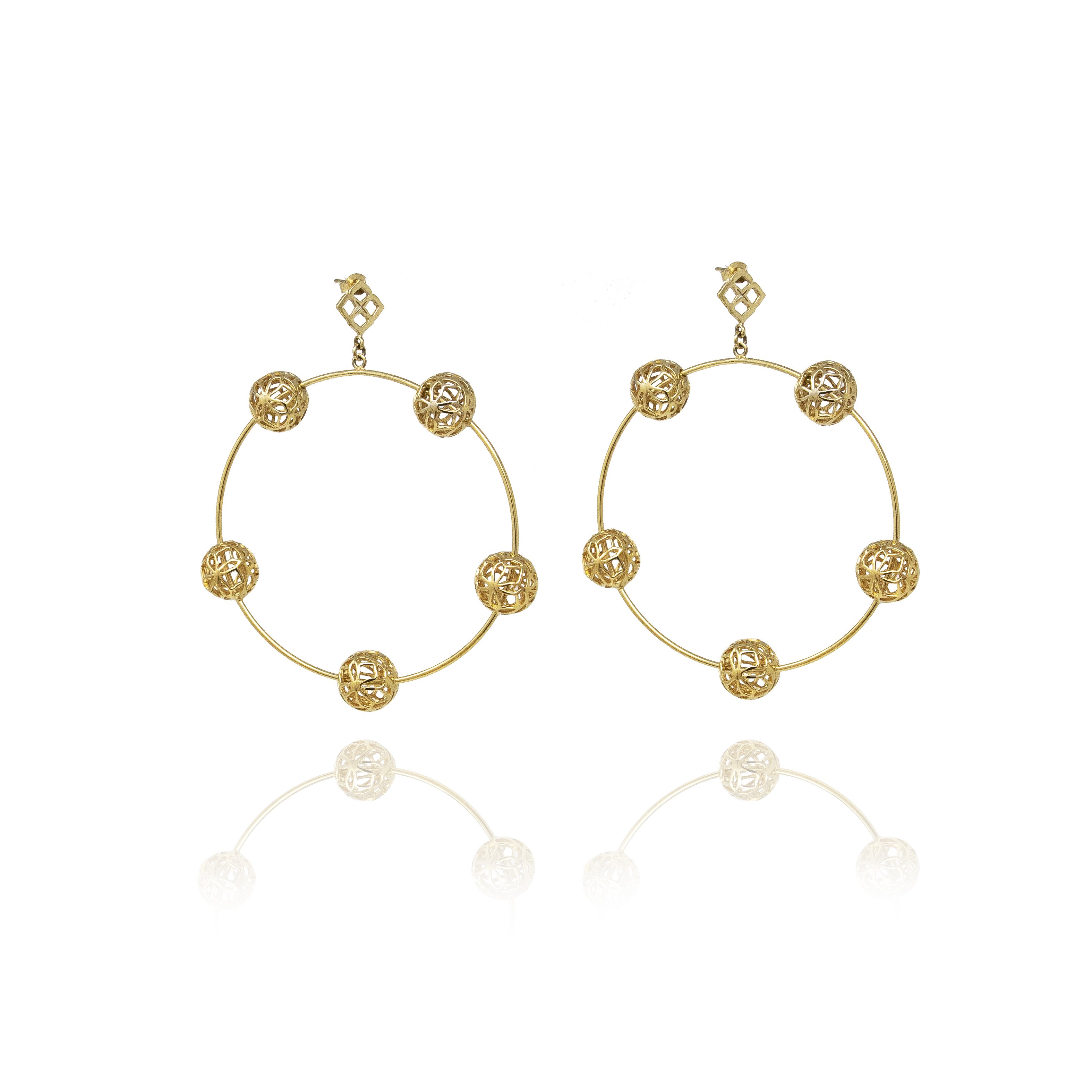 Women’s Gold Signature Sphere Dangle Hoops Georgina Jewelry