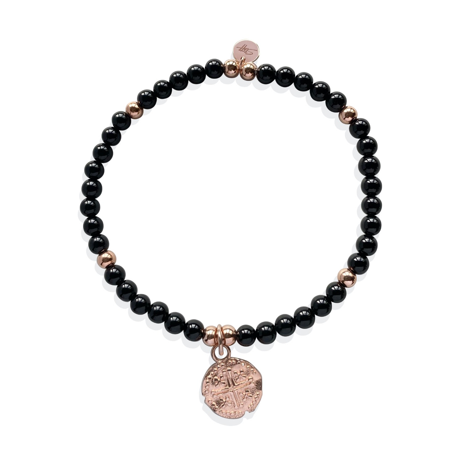 Women’s Black / Rose Gold Rose Gold Vermeil & Black Onyx Gemstone Bead Bracelet Steff Jewellery