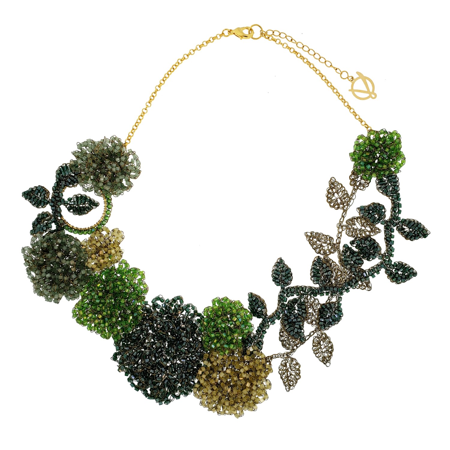 Women’s Gold / Green Forest Green Mix Fiori Maxi Handmade Crochet Necklace Lavish by Tricia Milaneze