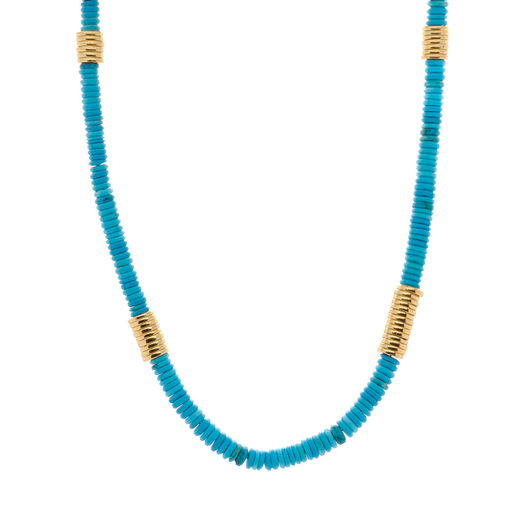 Women’s Gold / Blue Positive Turquoise Stone Choker Beaded Necklace - Turquoise Ebru Jewelry