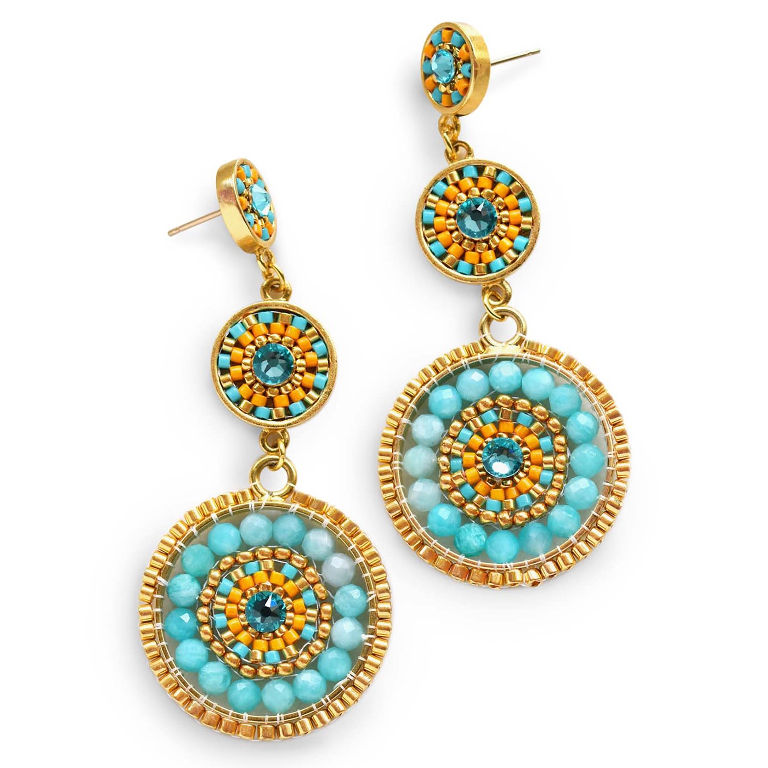 Women’s Yellow / Orange / Green Luxe Triple Circle Statement Drop Earrings - Amazonite Eden + Elie