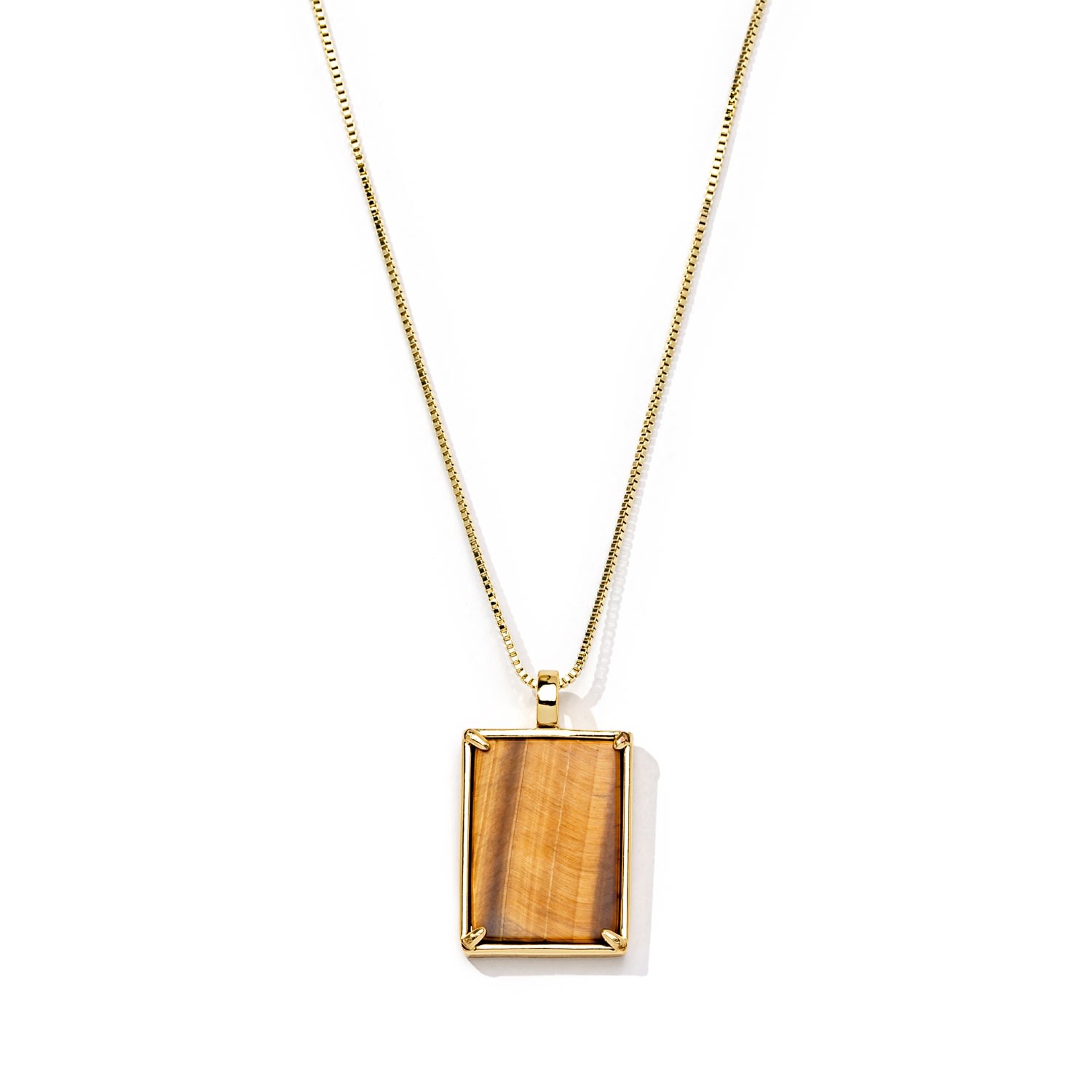 Women’s Gold Filled Tiger Eye Crystal Pendant Box Chain Necklace The Essential Jewels