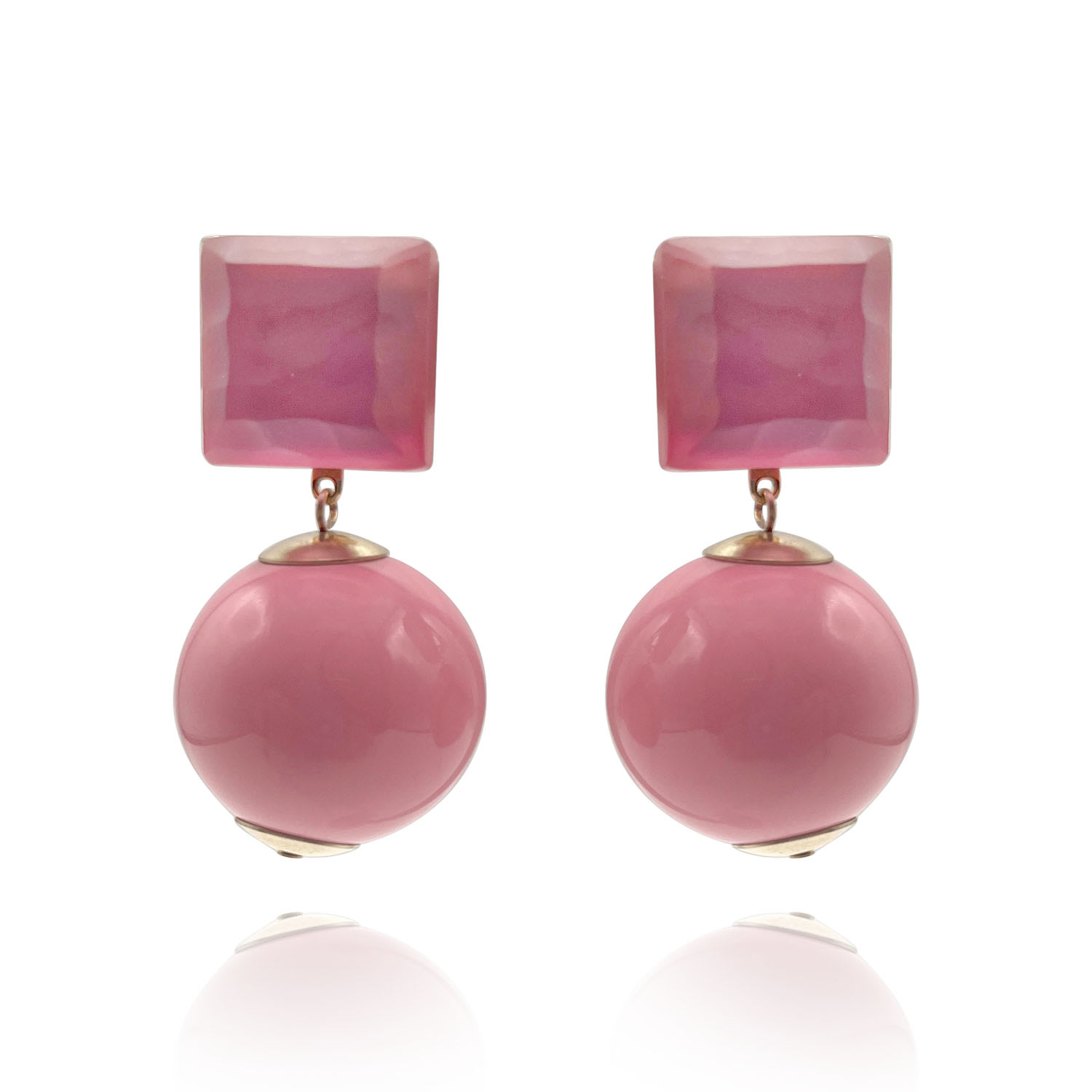 Women’s Pink / Purple Pink Clip On Earrings With Mirrored Top And Large Resin Ball Drop Michael Nash Jewelry