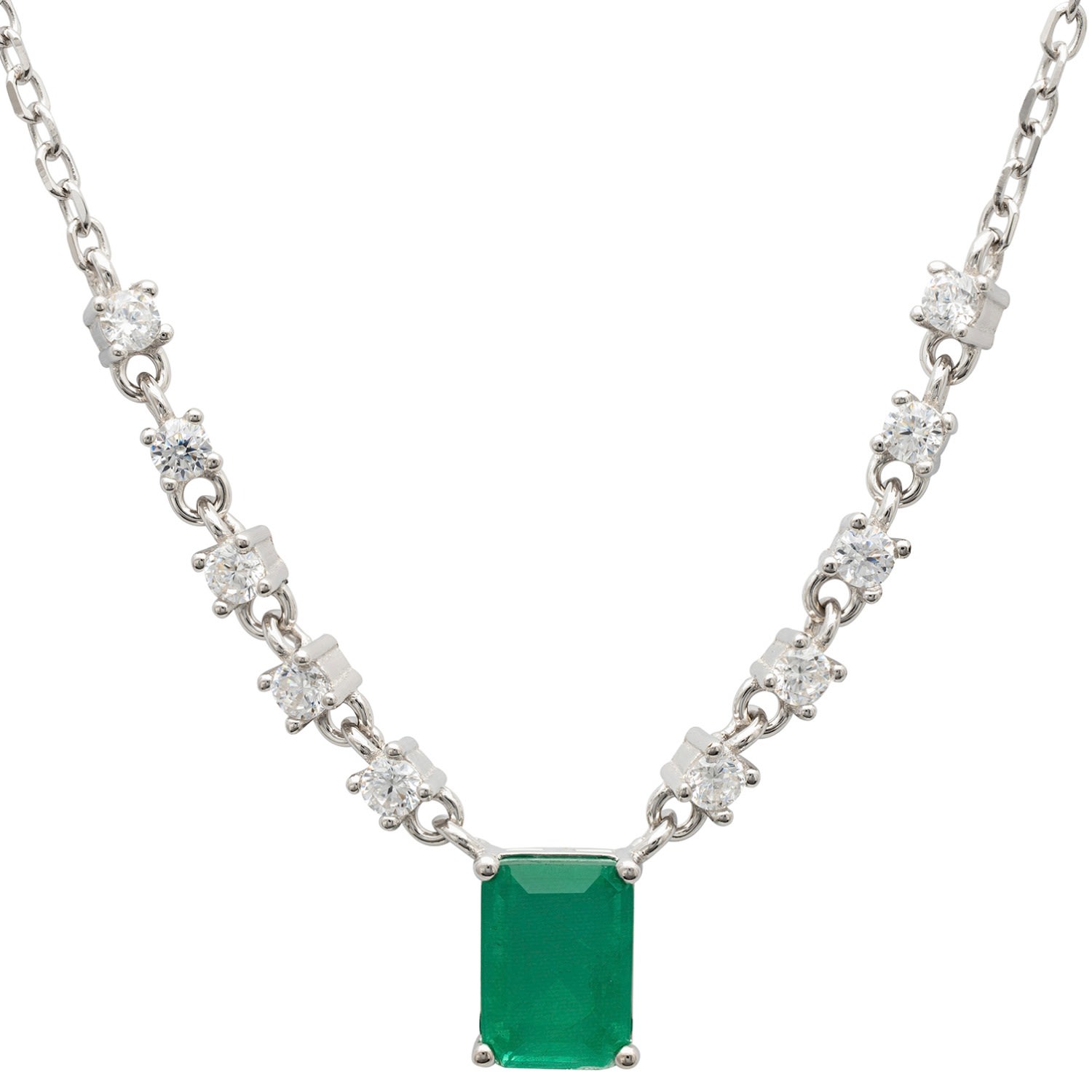 Women’s White / Silver / Green Claudia Gemstone Pendant Necklace Silver Colombian Emerald Latelita