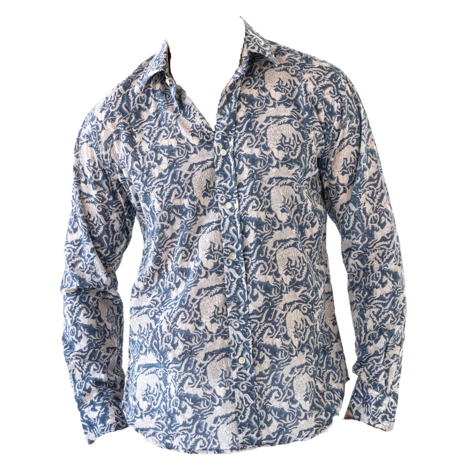 Men’s Blue / White Blue Classic Cotton Blockprint Shirt Small Otherland Club