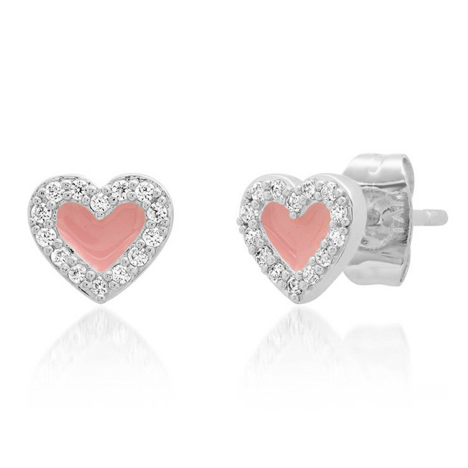 Women’s Silver / Pink / Purple Enamel Heart Stud Earrings In Silver Gold Trip