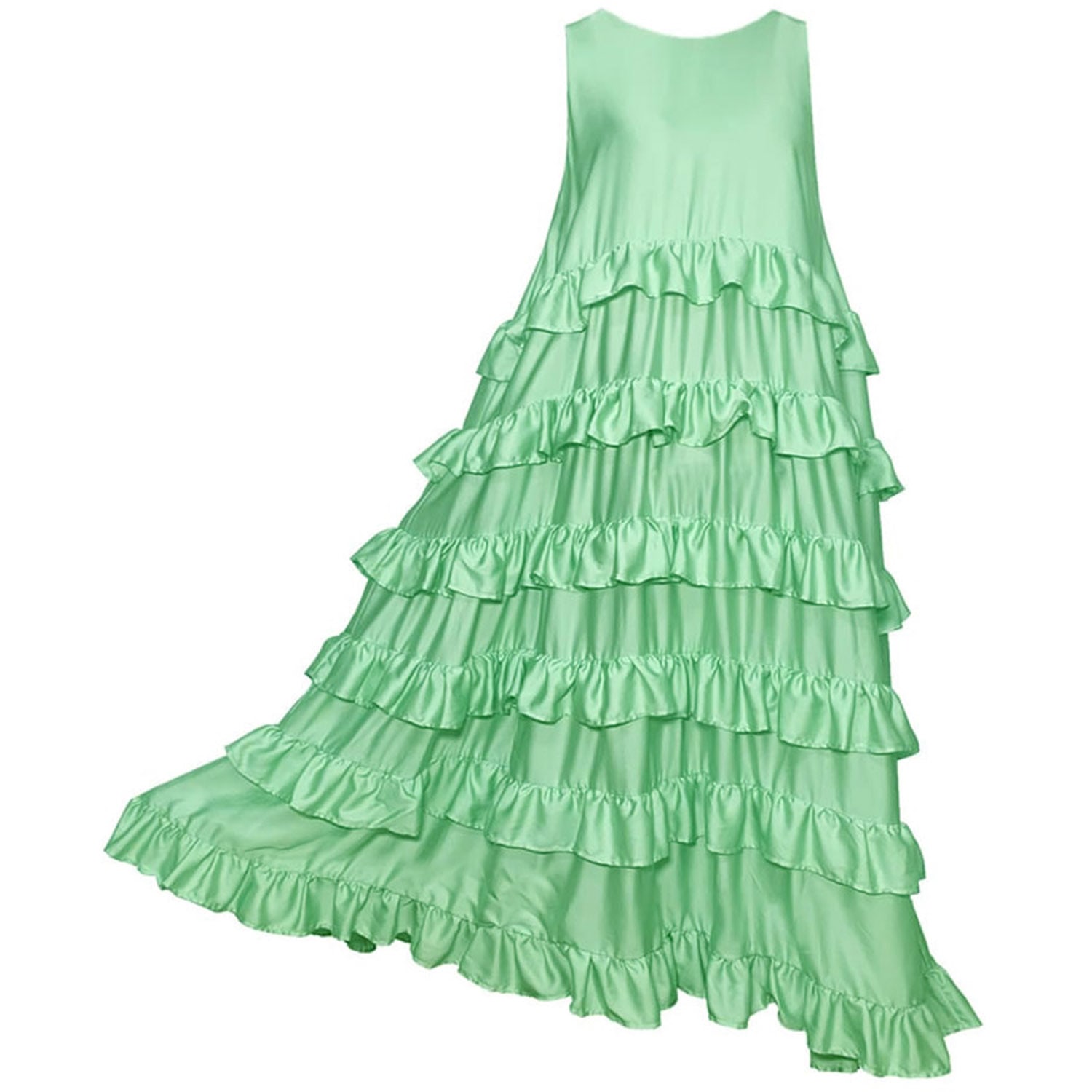 Women’s Esmeralda - Aqua Green Long Ruffled Dress M/L Jacarand