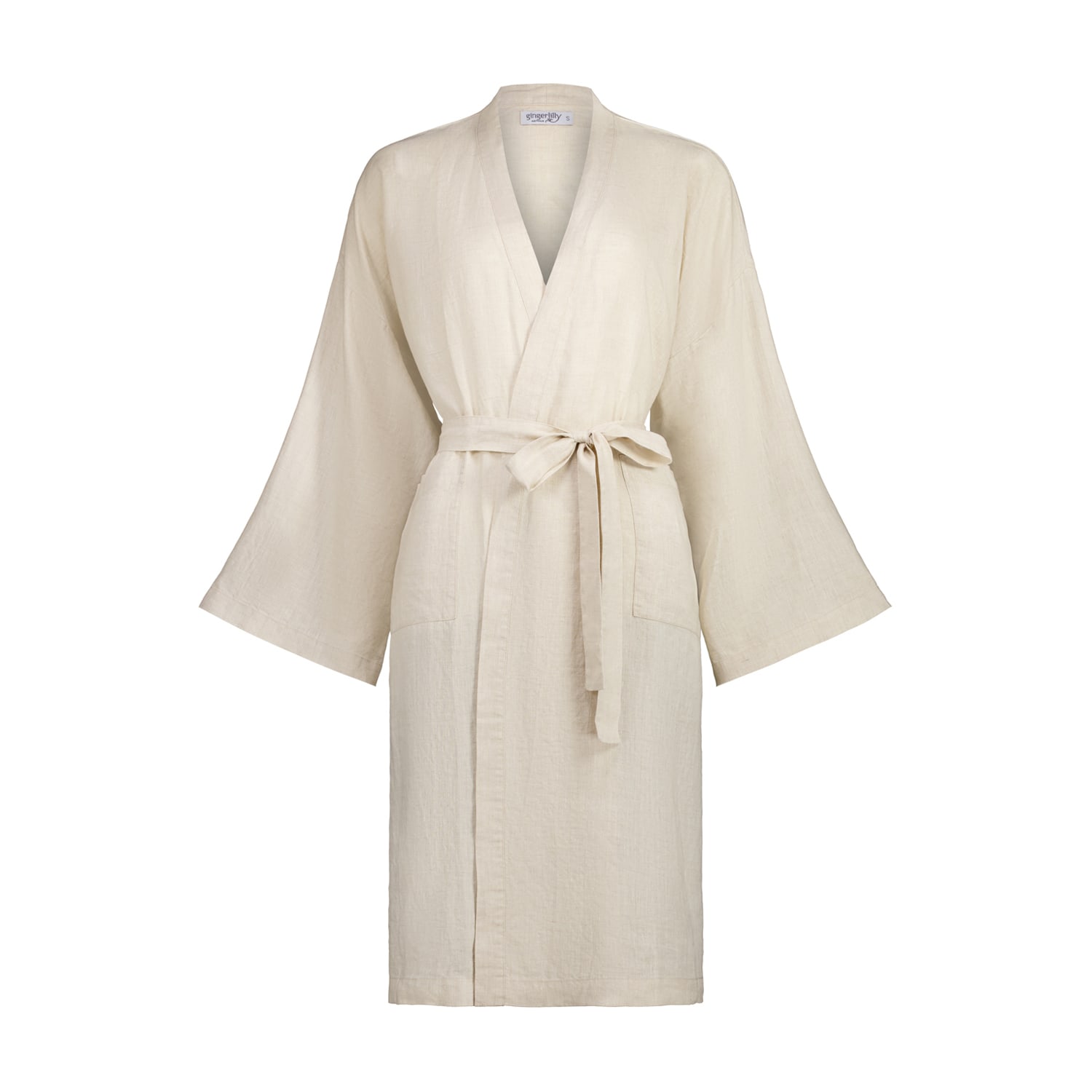 Women’s Neutrals Sam Natural Linen Robe Medium Gingerlilly Sleepwear