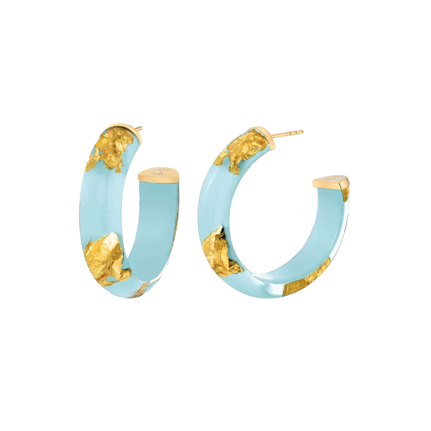 Women’s Gold / Blue Gold Leaf Hoops In Ice Blue Gold & Honey