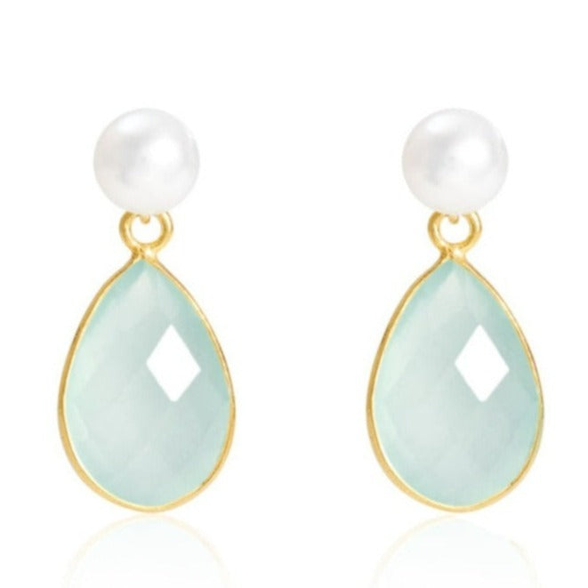 Women’s Blue / White Clara Cultured Freshwater Pearls & Aqua Chalcedony Drop Earrings Pearls of the Orient Online