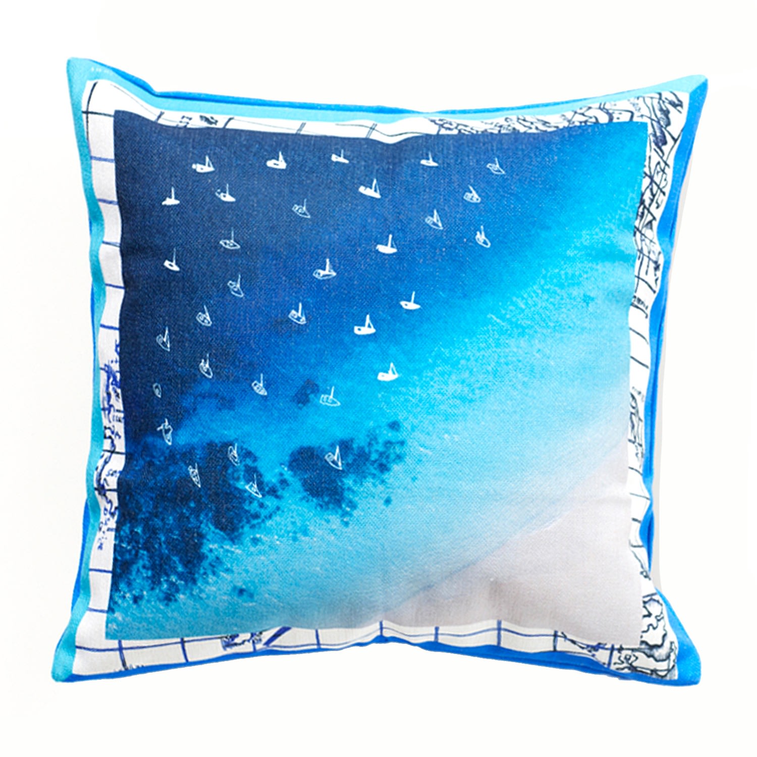 White / Blue The Sailing Nautical Cushion Cover Awol