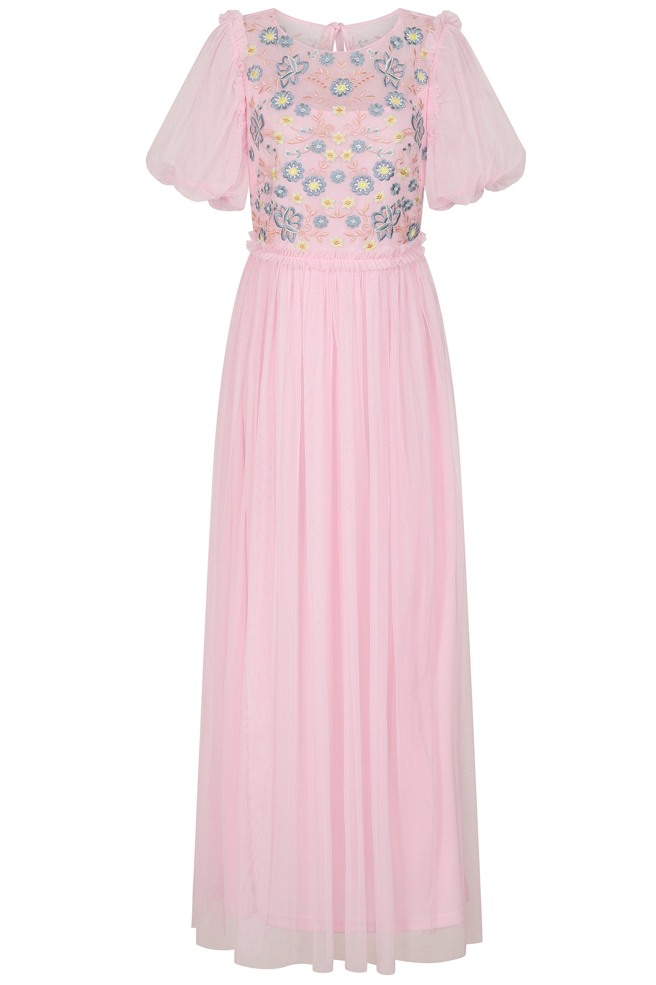 Women’s Pink / Purple Laraline Puff Sleeve Maxi Dress With Floral Embroidery - Blush Medium Frock and Frill