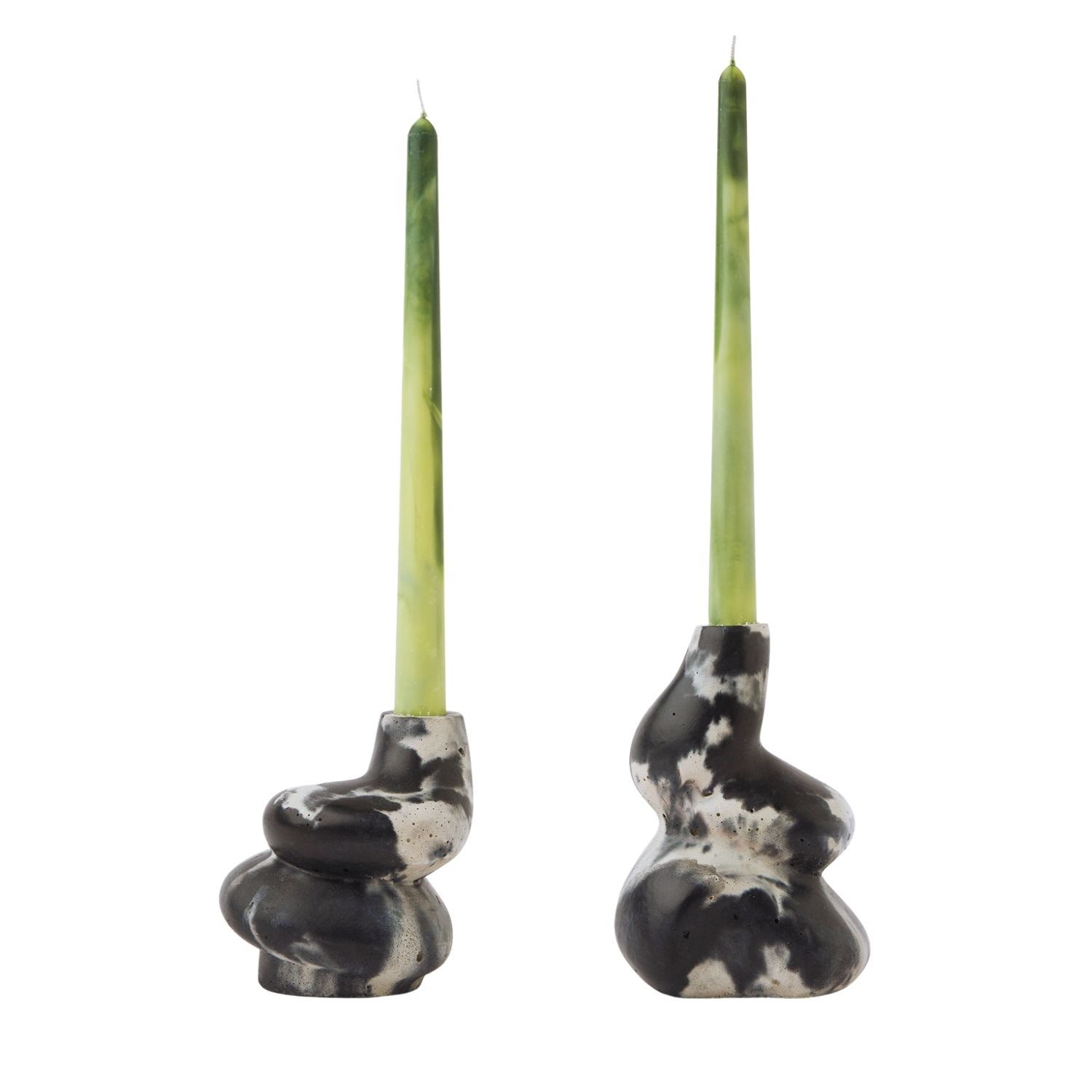 White / Black The Cuddle - Pair Of Concrete Candle Holders - Mono - Black & White Smith & Goat