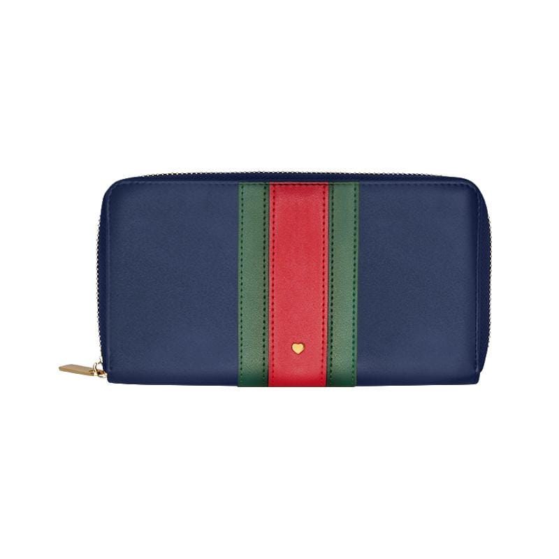 Women’s Blue Rowan Long Vegan Leather Purse - Navy Stripe One Size Jlr London