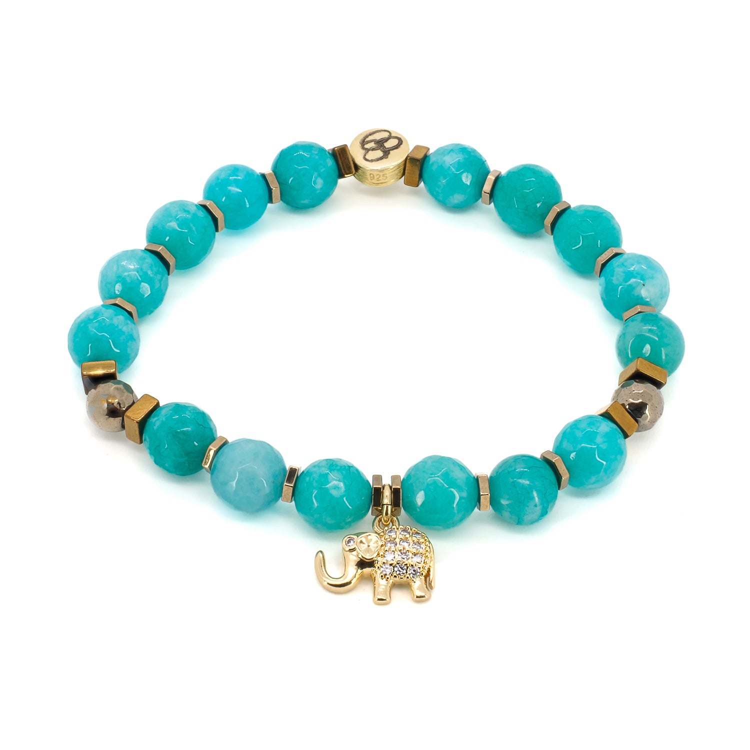 Women’s Gold / Blue Amazonite Lucky Elephant Beaded Bracelet Ebru Jewelry