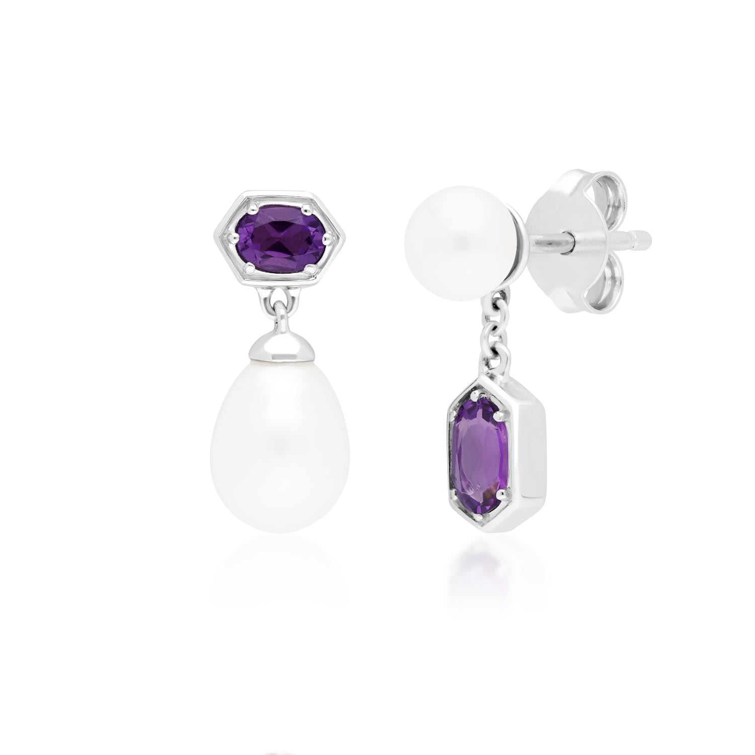 Women’s Pink / Purple Amethyst & Pearl Mismatched Silver Earrings Gemondo