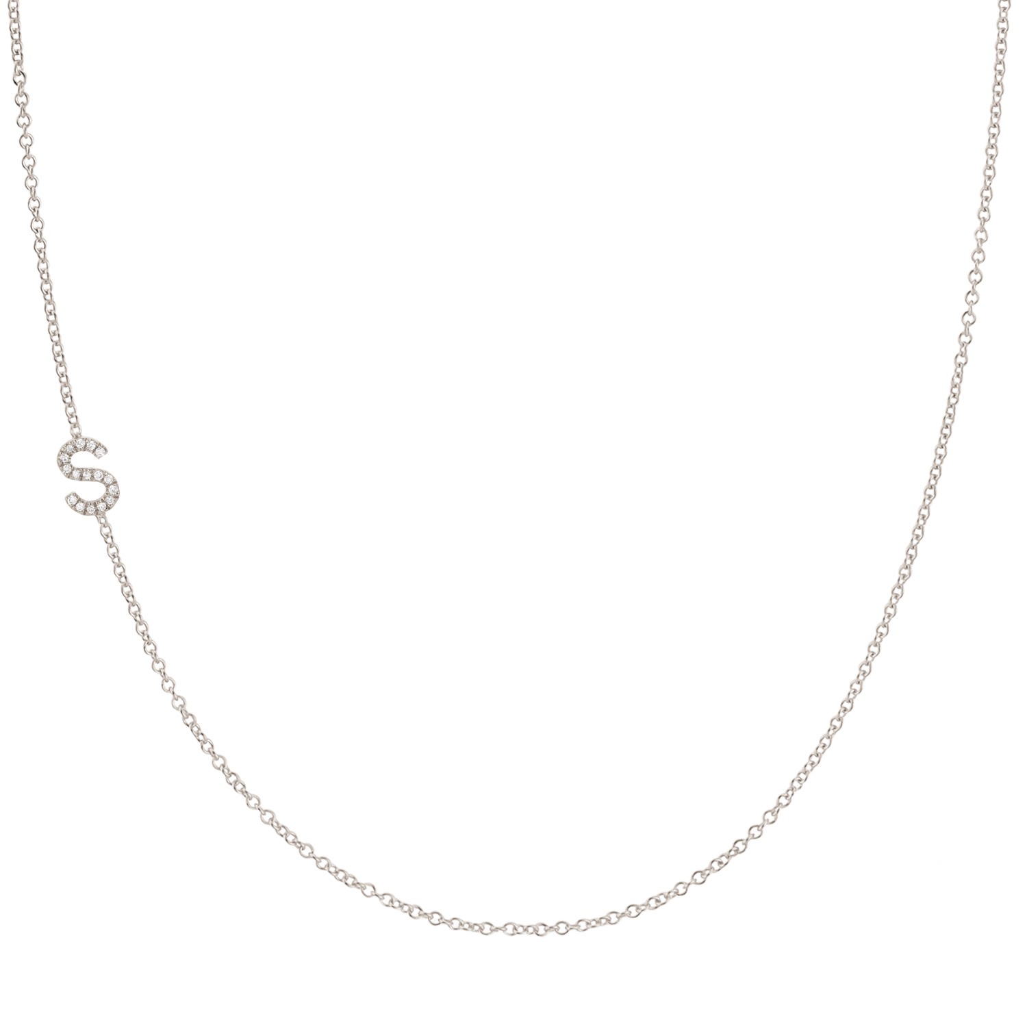 Women’s 14K Gold Asymmetrical Pavé Letter Necklace - White Gold - 18" Maya Brenner