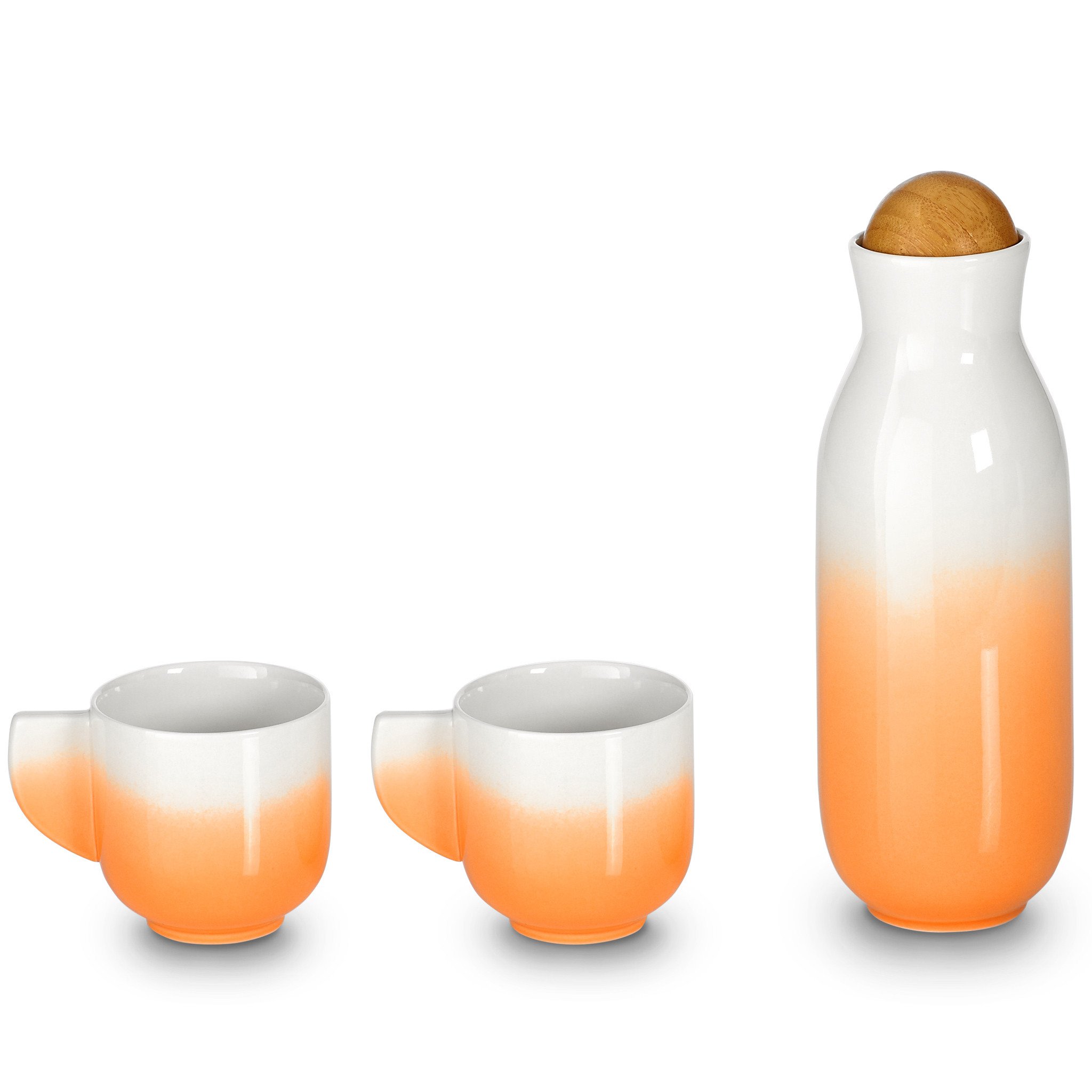 White / Yellow / Orange Bloom Carafe Set - Cups With Handles - Red, White, Yellow & Orange Acera