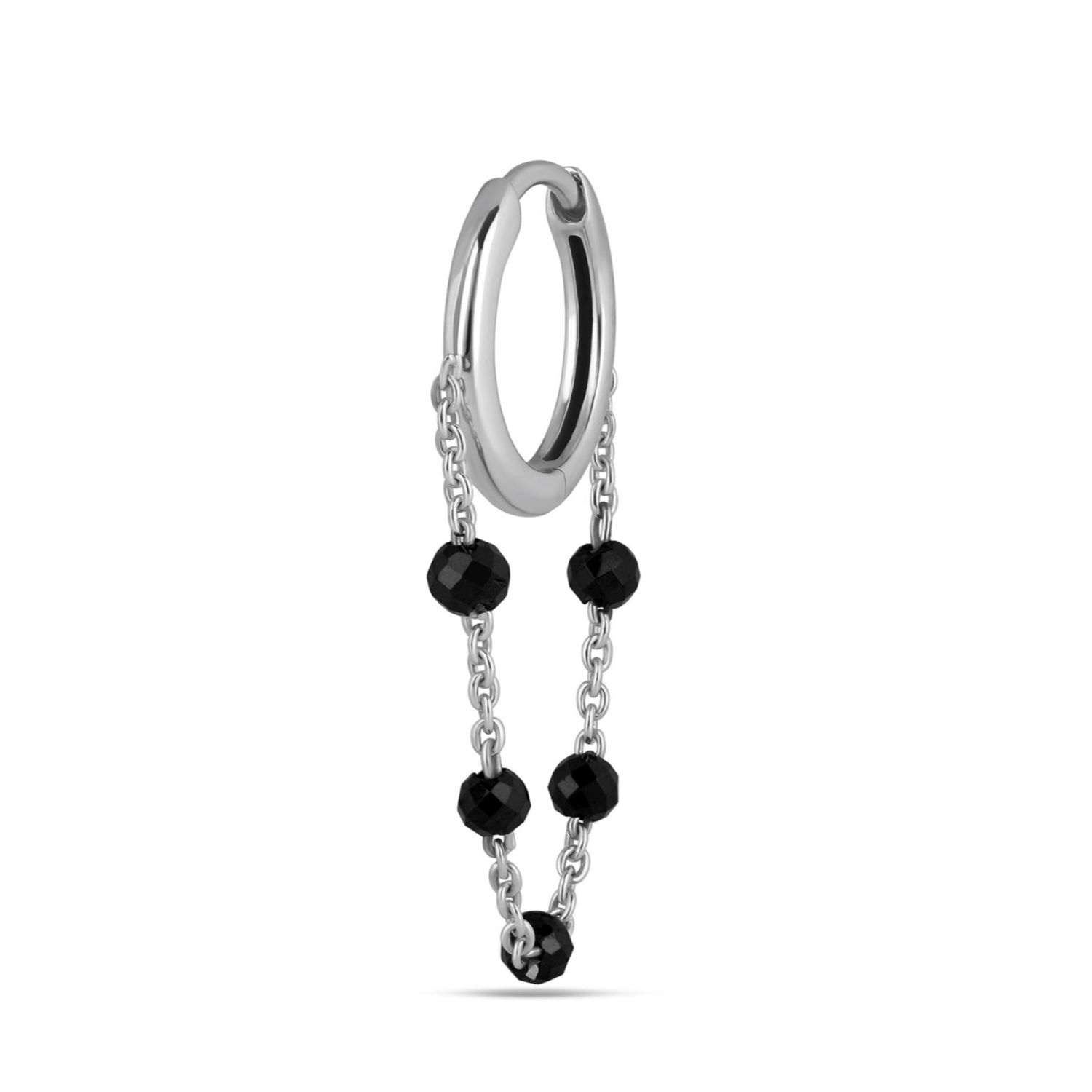 Women’s Black / Silver Black Onyx Bead Chain Huggie Hoop Earring Sterling Silver Zohreh V. Jewellery