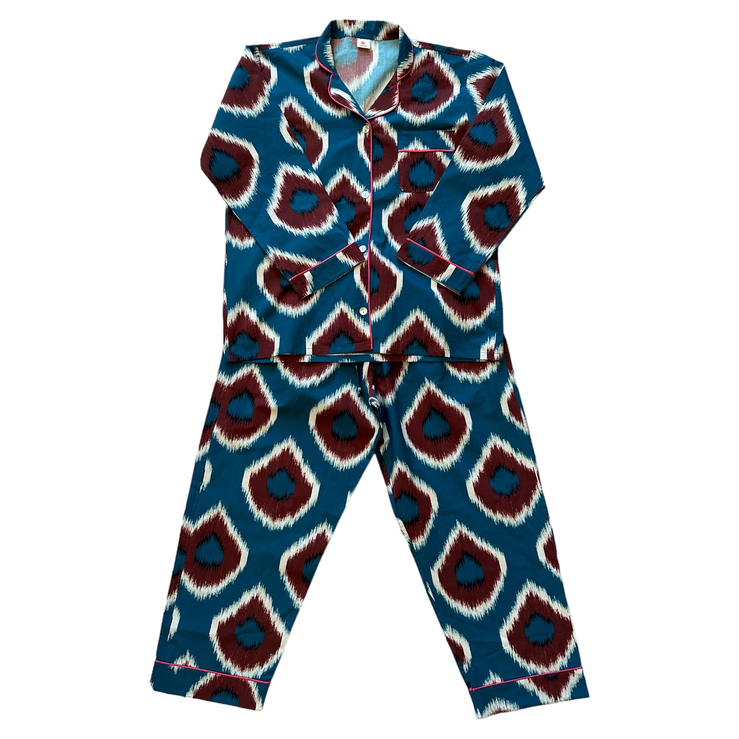 Women’s Blue / White / Red Blue Ikat Print Pyjamas M/L Punica