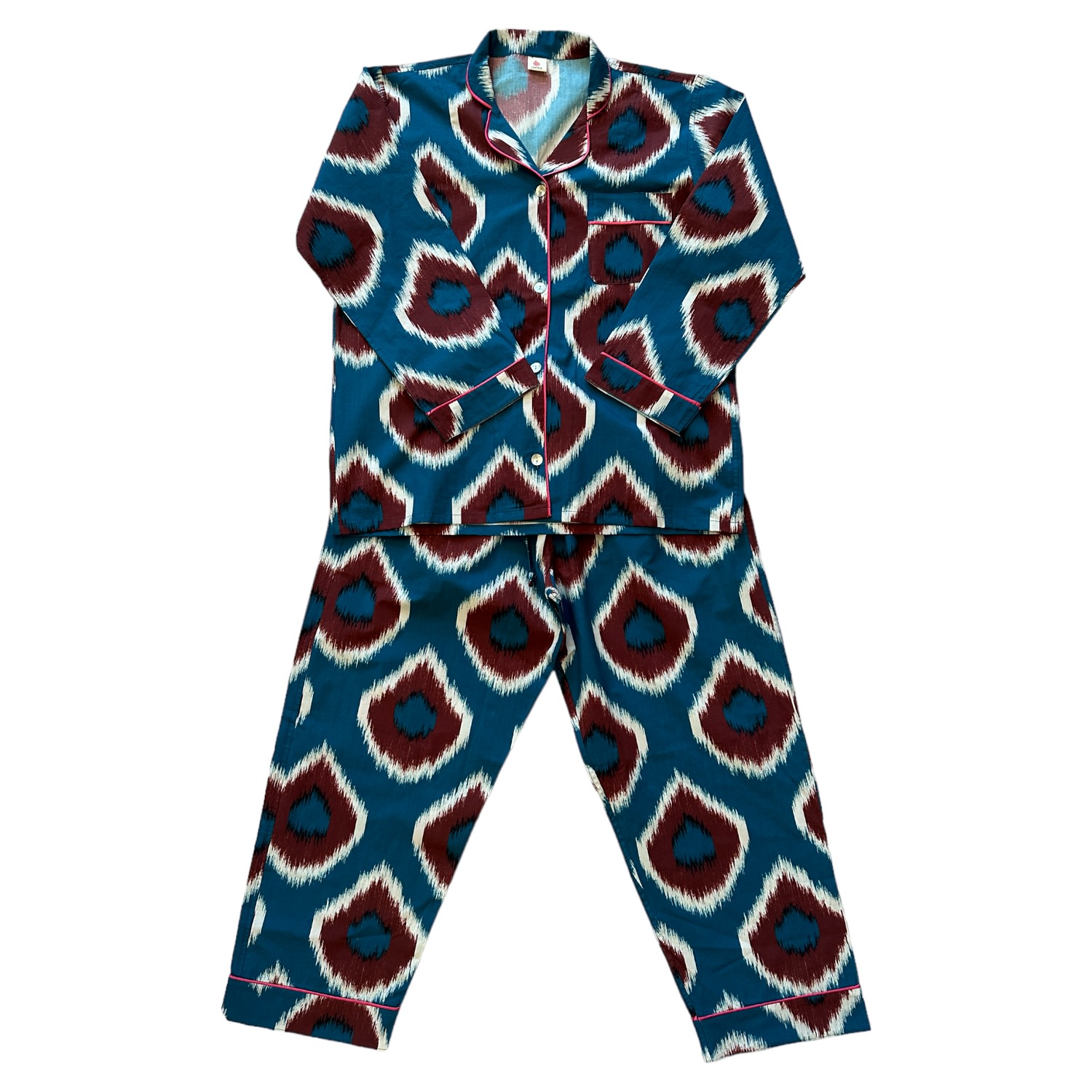 Women’s Blue / White / Red Blue Ikat Print Pyjamas S/M Punica