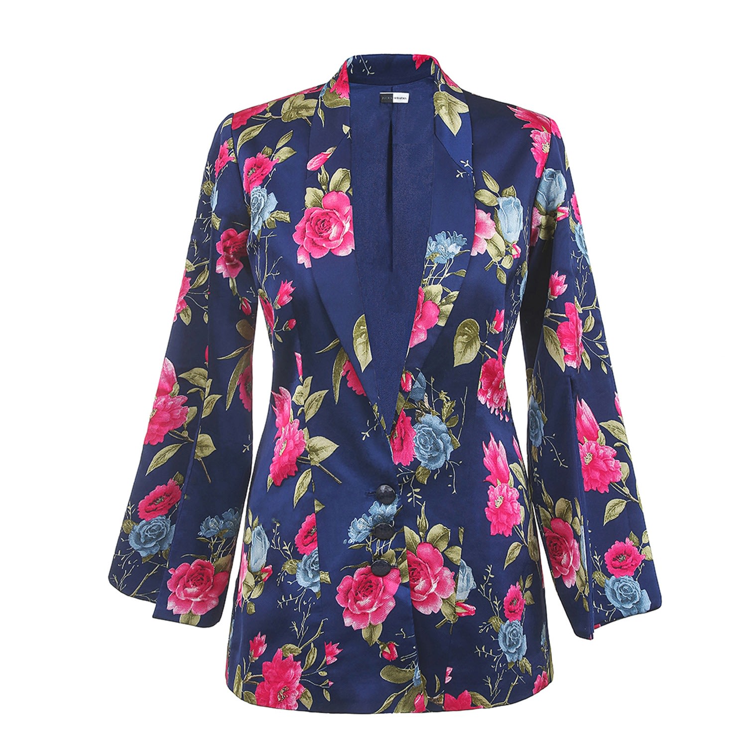 Women’s Blue Blazer In Split-Sleeve Style With Floral Print Small Richa Sharma