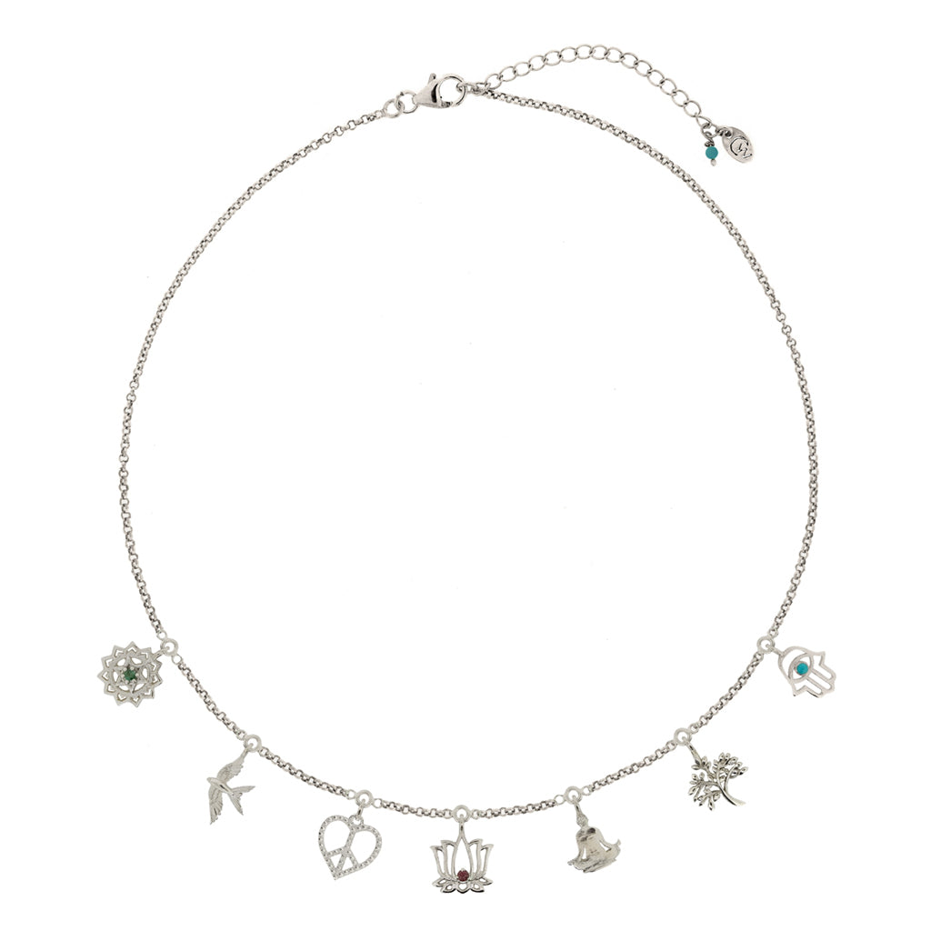 Women’s Peace, Love And Freedom Charm Necklace - Silver Charlotte’s Web Jewellery