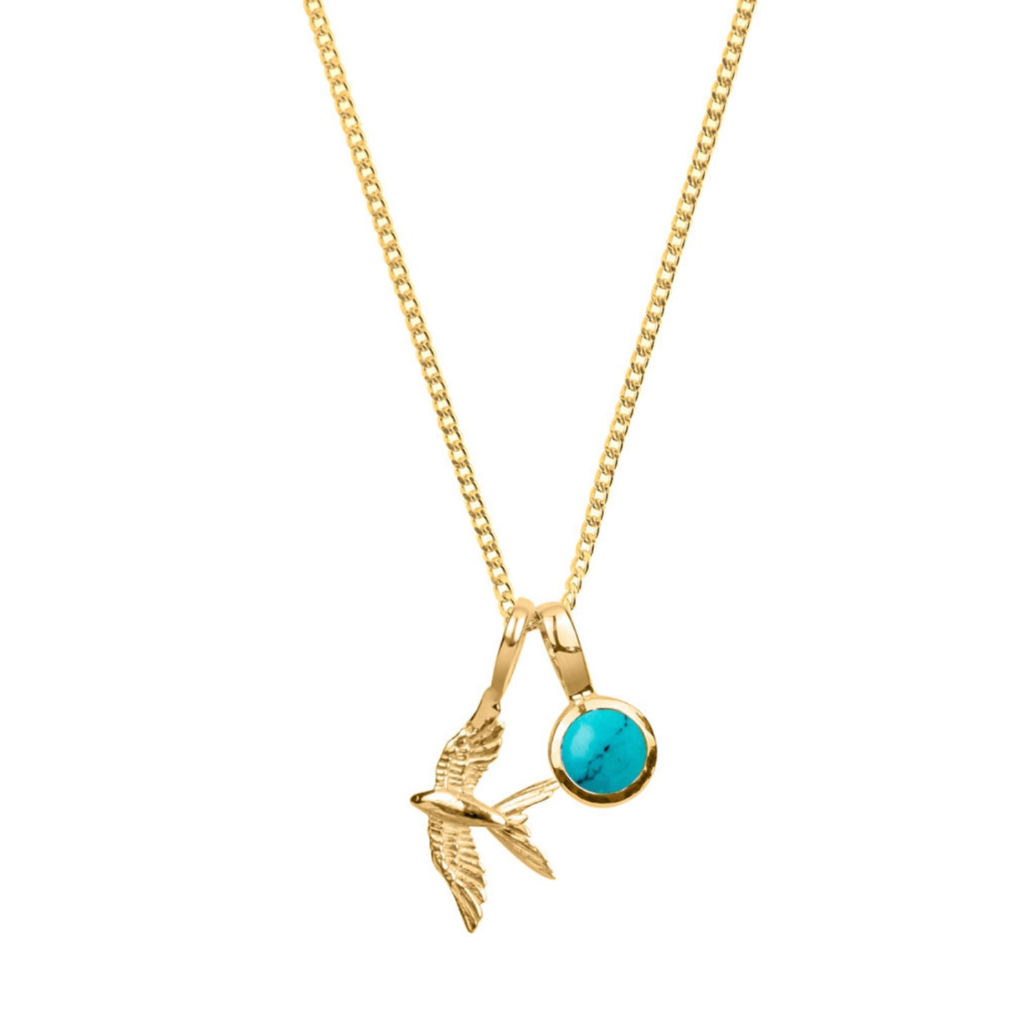 Women’s Gold / Blue Swallow In Flight Gold Vermeil Necklace With Turquoise Charm Charlotte’s Web Jewellery