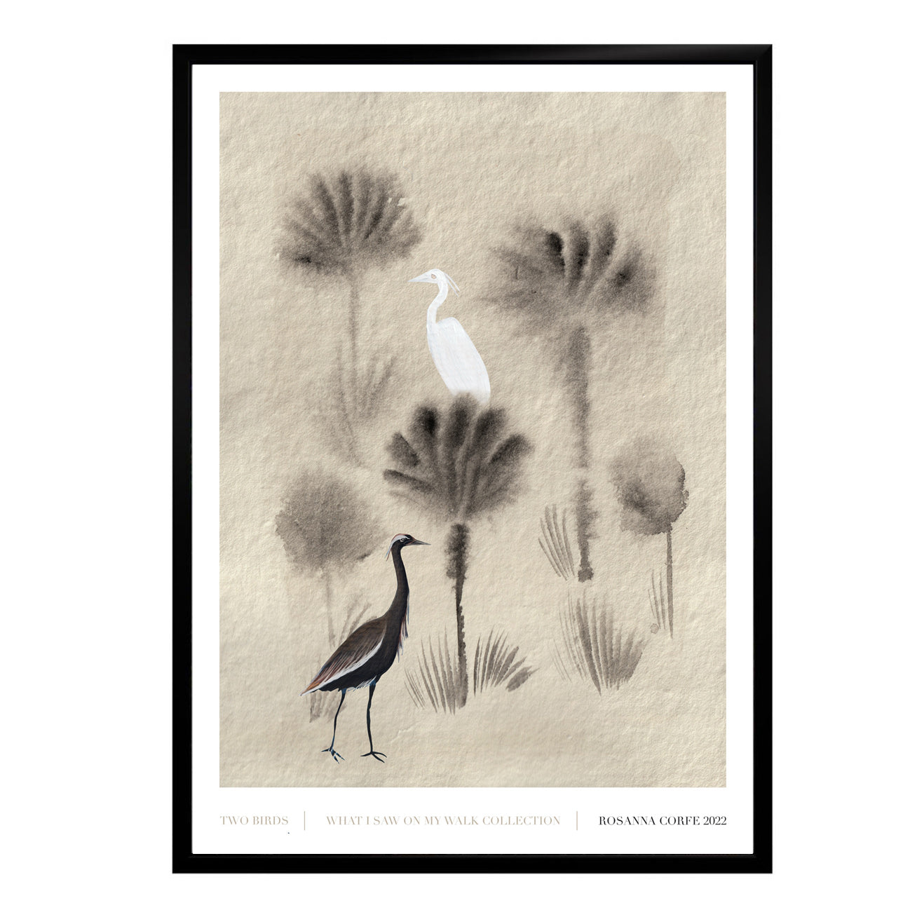 Neutrals / Black / Grey A3 - Two Birds Print Rosanna Corfe