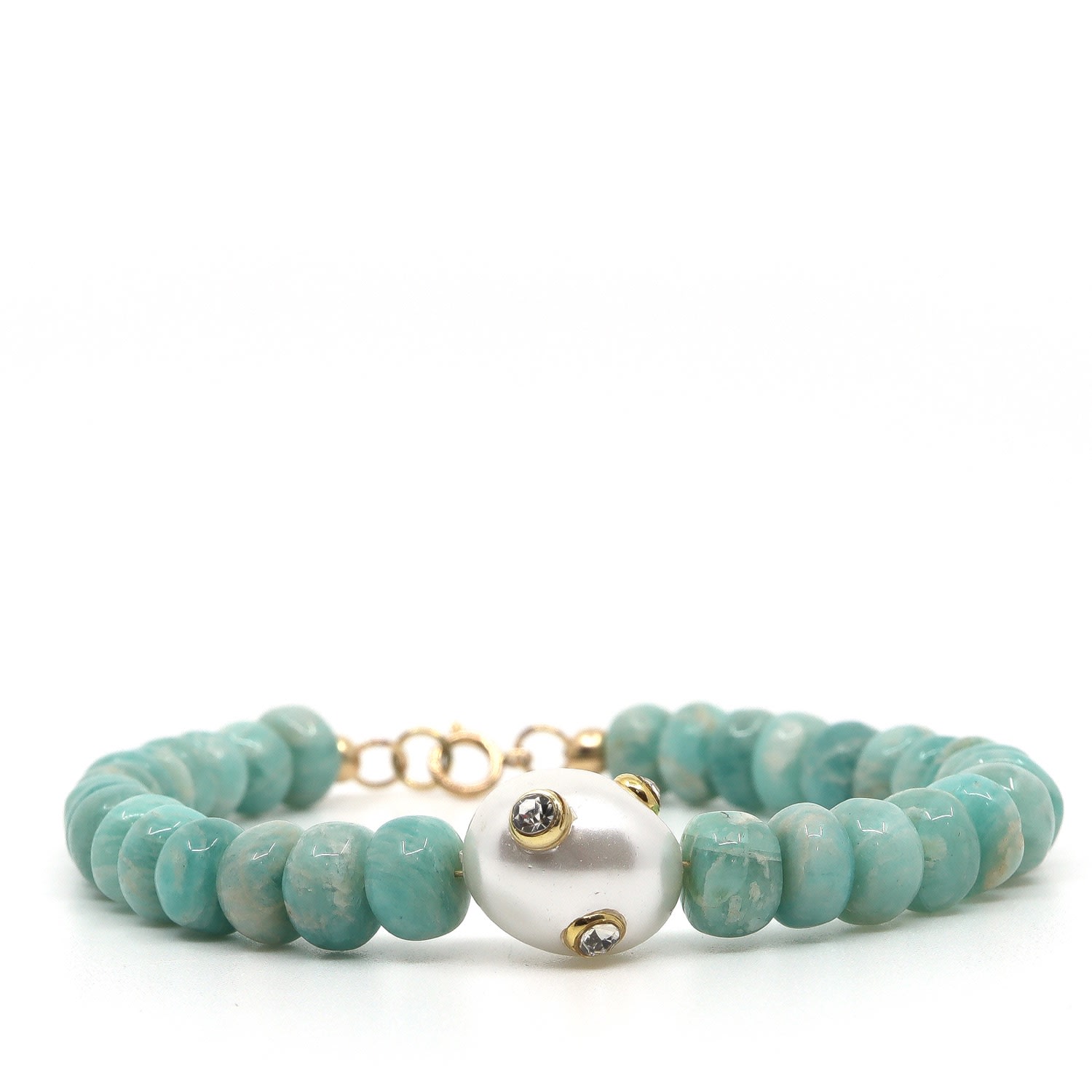 Women’s Gold / Green Amazonite & Pearl Beaded Bracelet Shar Oke