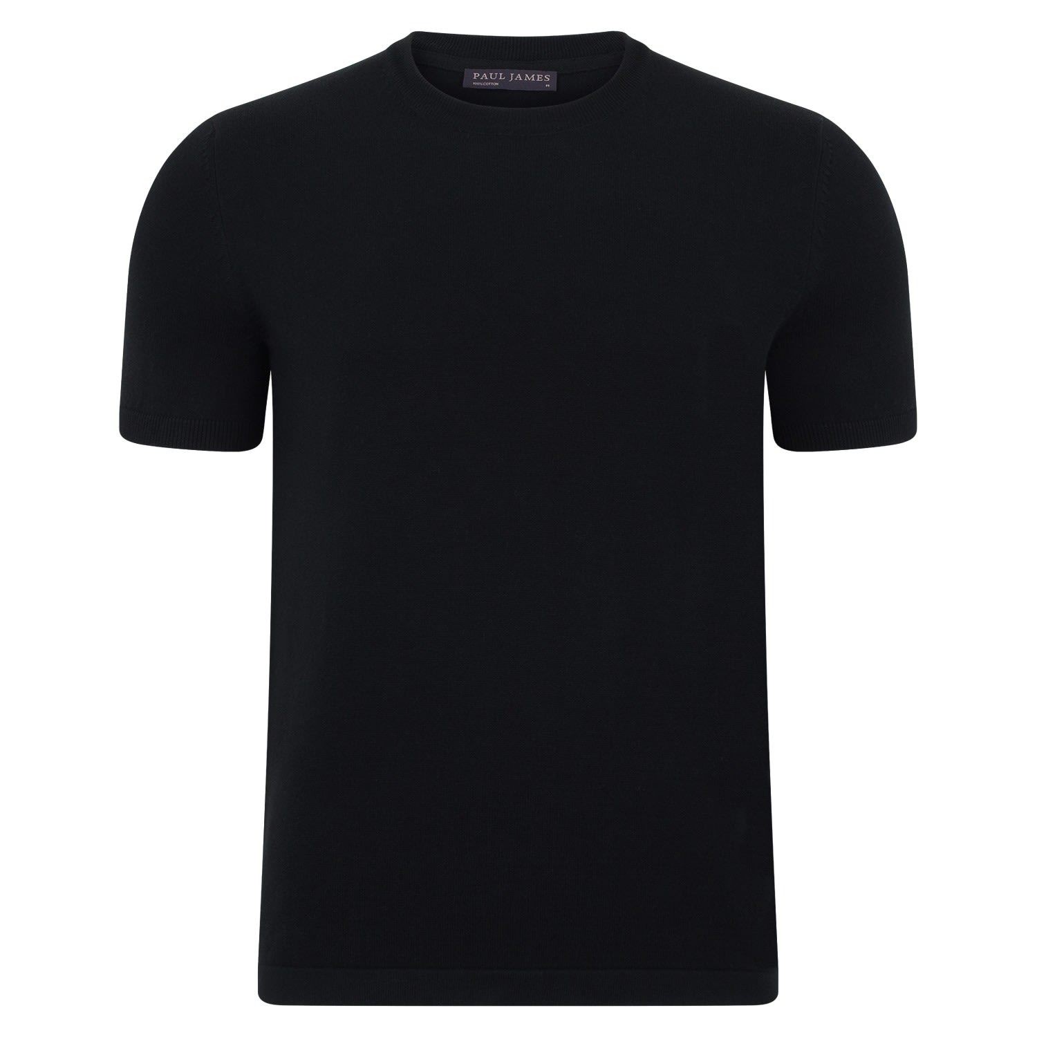 Mens Midweight Julius Cotton Knitted T-Shirt - Black Medium Paul James Knitwear