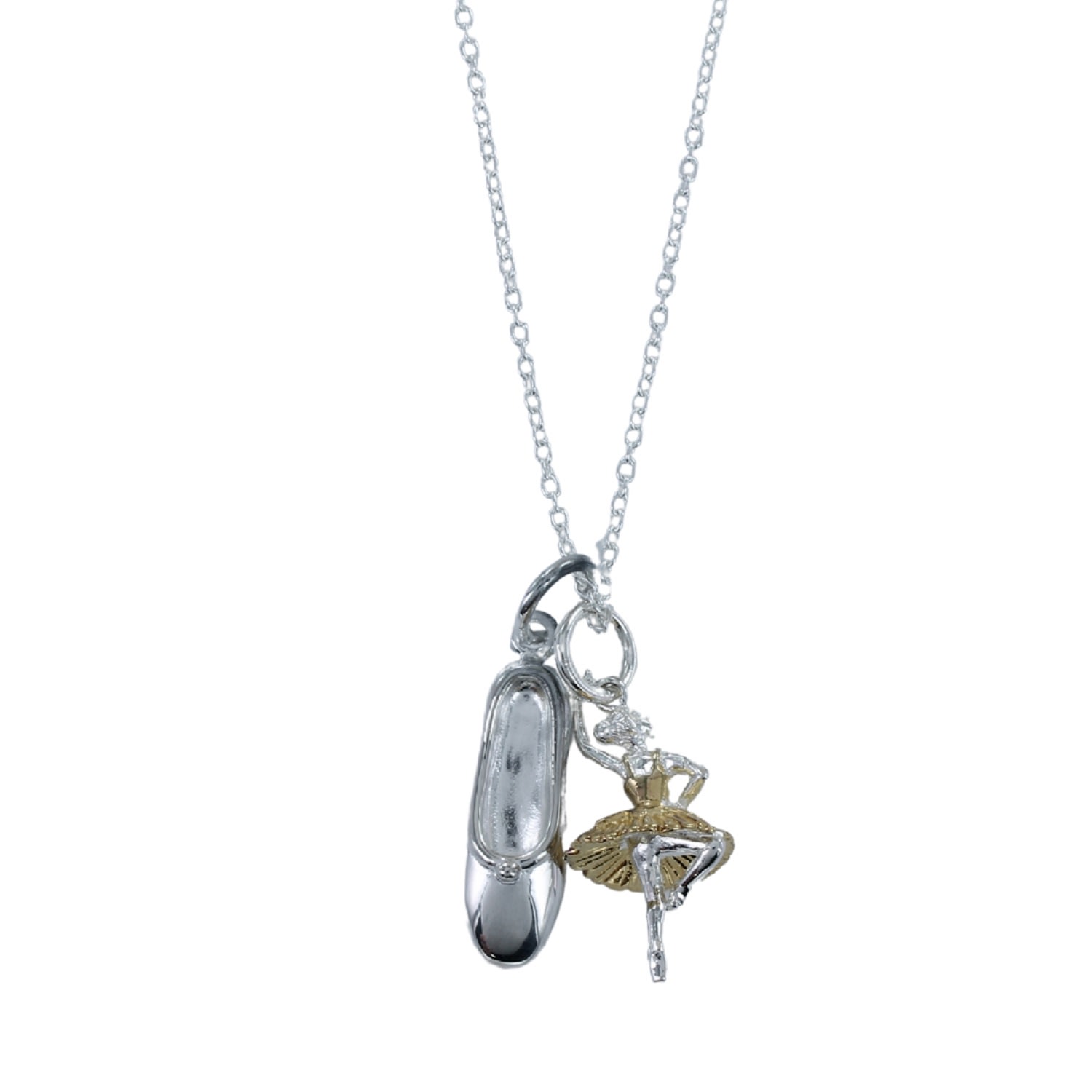 Women’s Silver / Gold Sterling Silver And Gold Plate Ballet Charm Necklace Reeves & Reeves