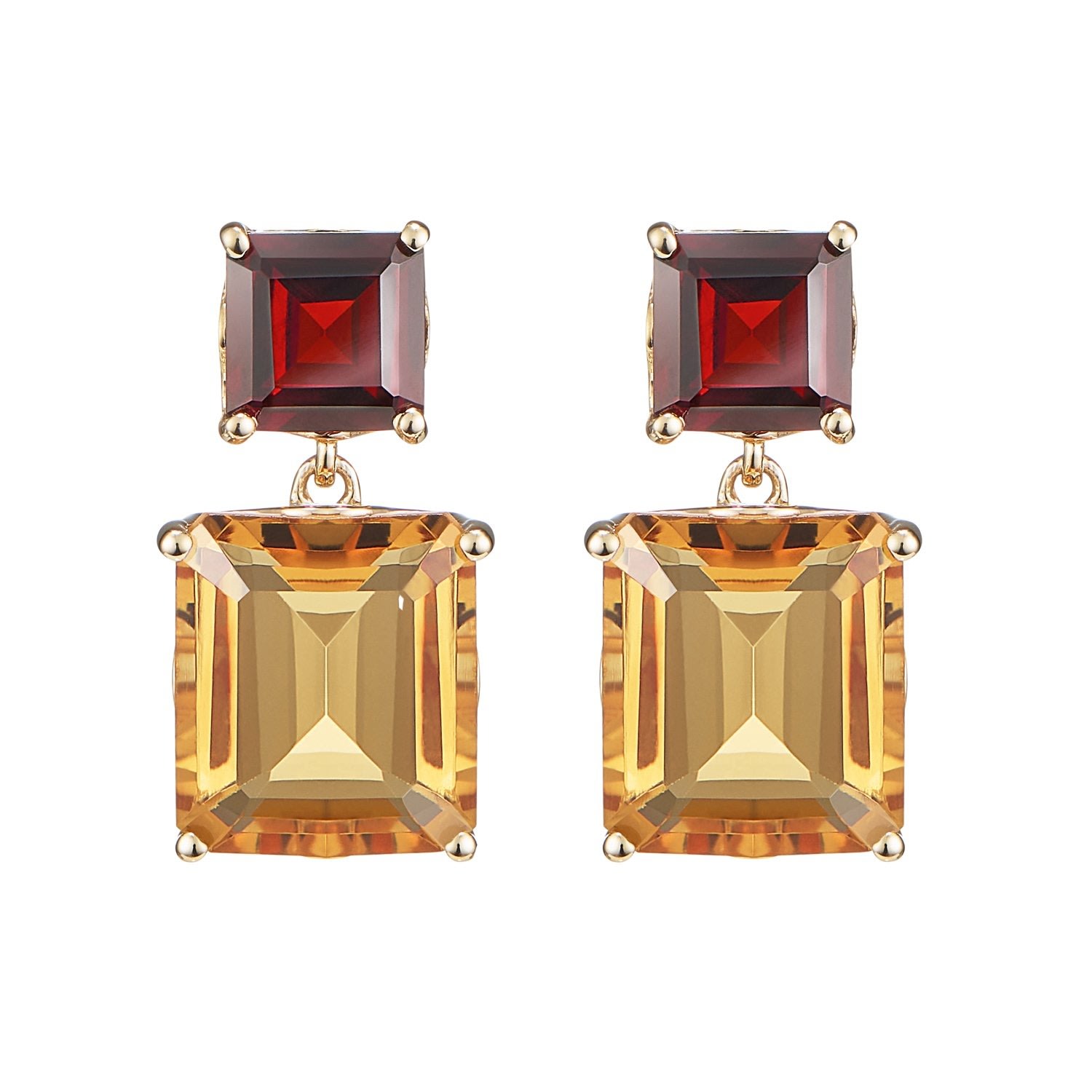 Women’s Garnet & Orange Citrine Octagon Gold Earrings Augustine Jewels