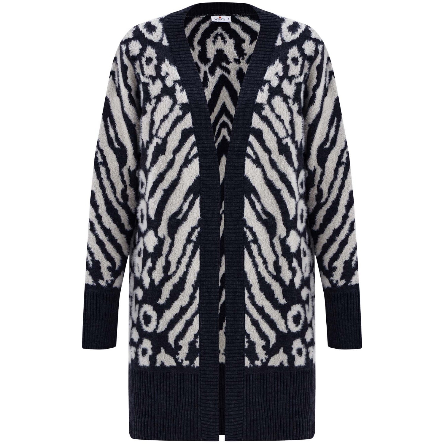 Women’s Zebra Knit Long Fluffy Cardigan - Multicolor Medium Peraluna