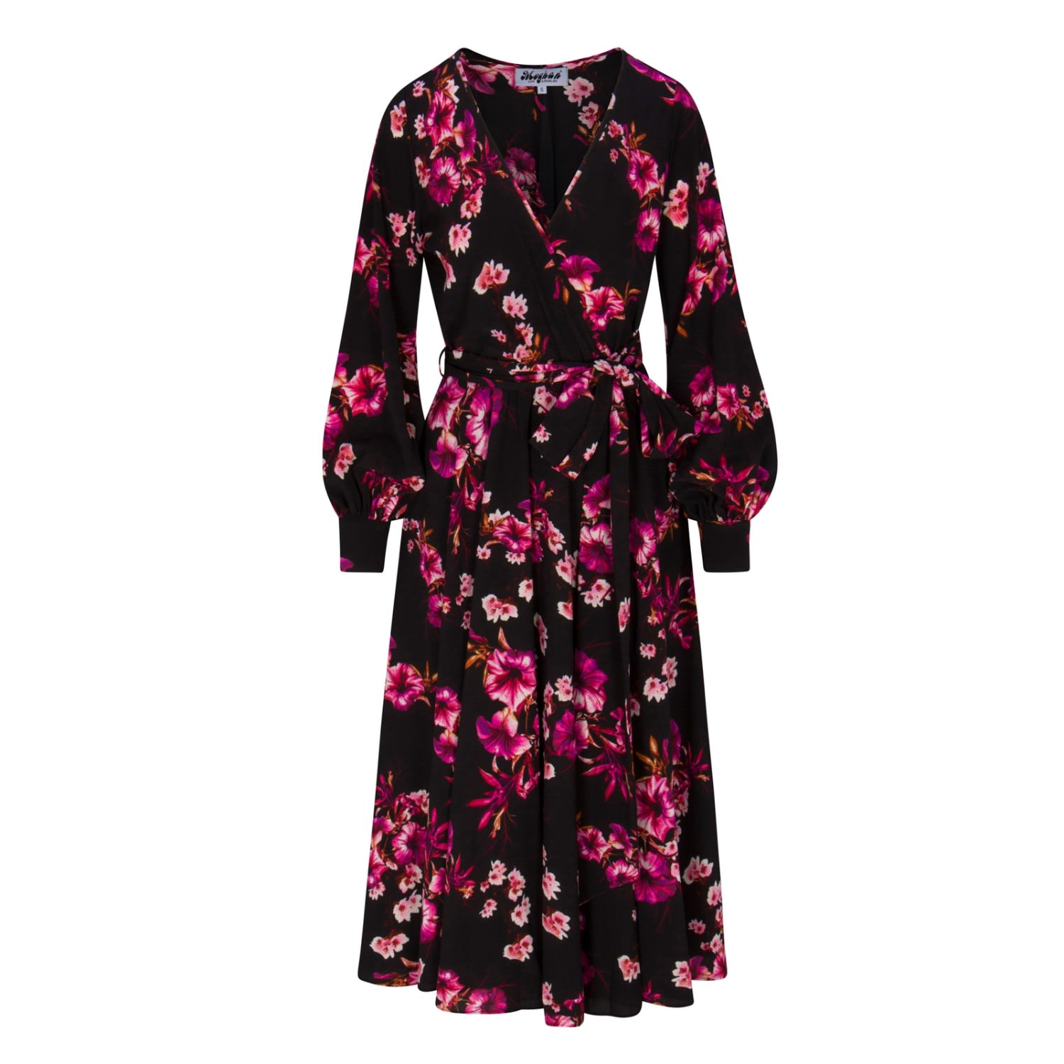 Women’s Black / Pink / Purple Lilypad Midi Dress - Jasmine Cranberry Xxxs Meghan Fabulous