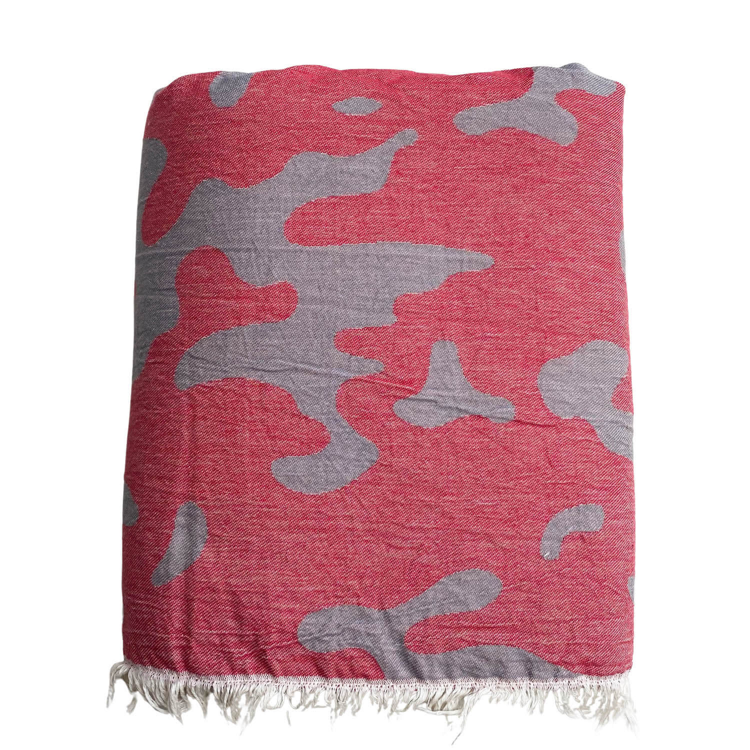 Grey / Red Camo Fleece Lined Throw - Scarlet / Grey One Size Ailera