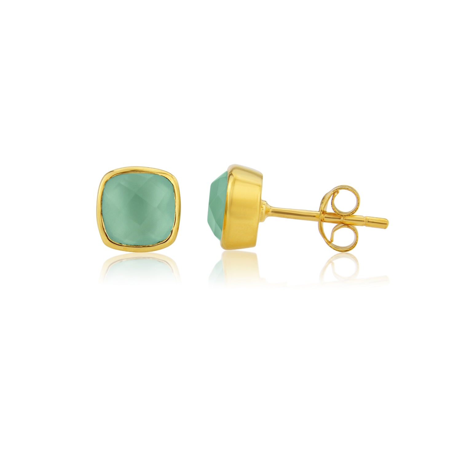 Women’s Blue / Green / Gold Brooklyn Gold & Aqua Chalcedony Cushion Stud Earrings Auree Jewellery