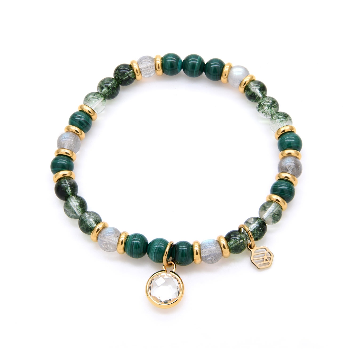 Women’s Malachite Green Phantom Moonstone Beaded Bracelet With White Quartz Jadeite Atelier