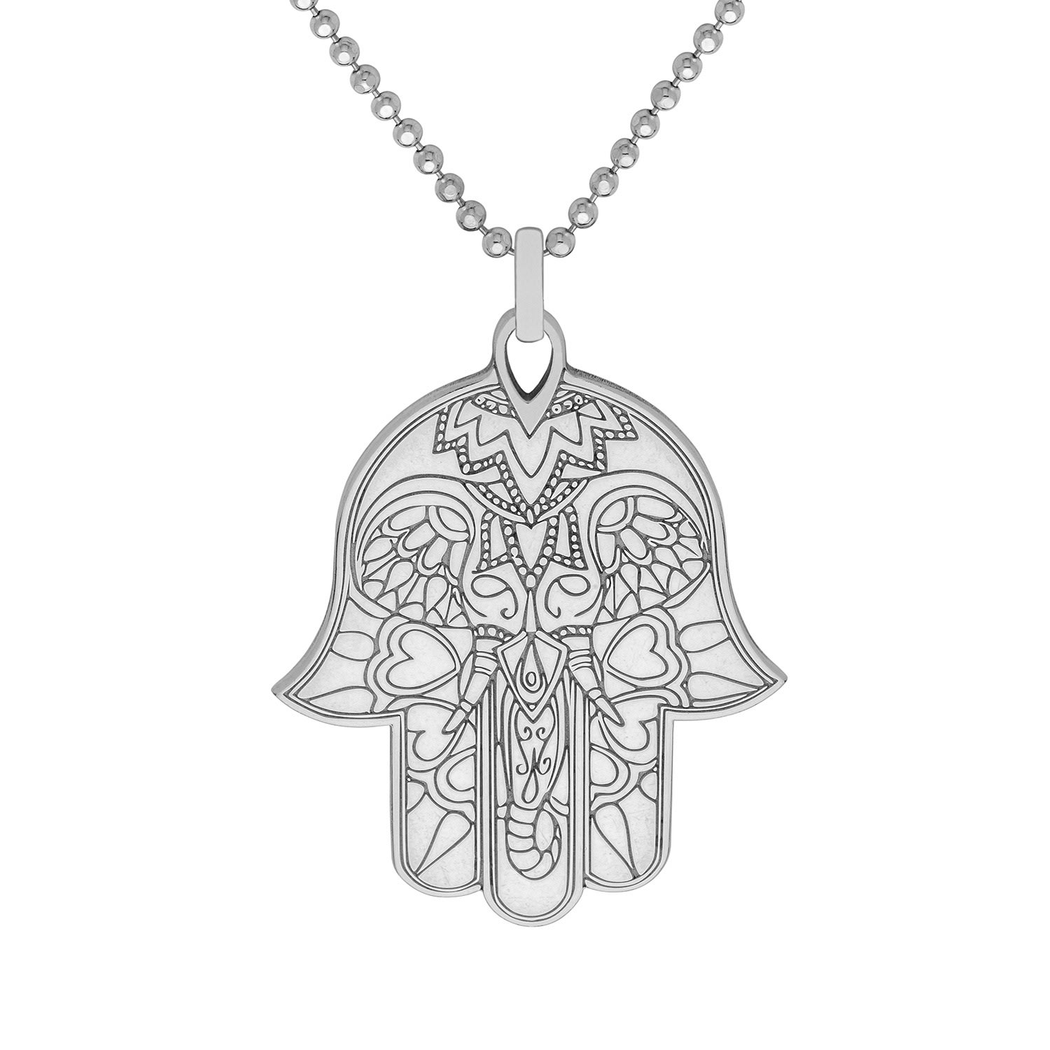 Women’s Large Silver Hamsa Hand Pendant Necklace Cartergore