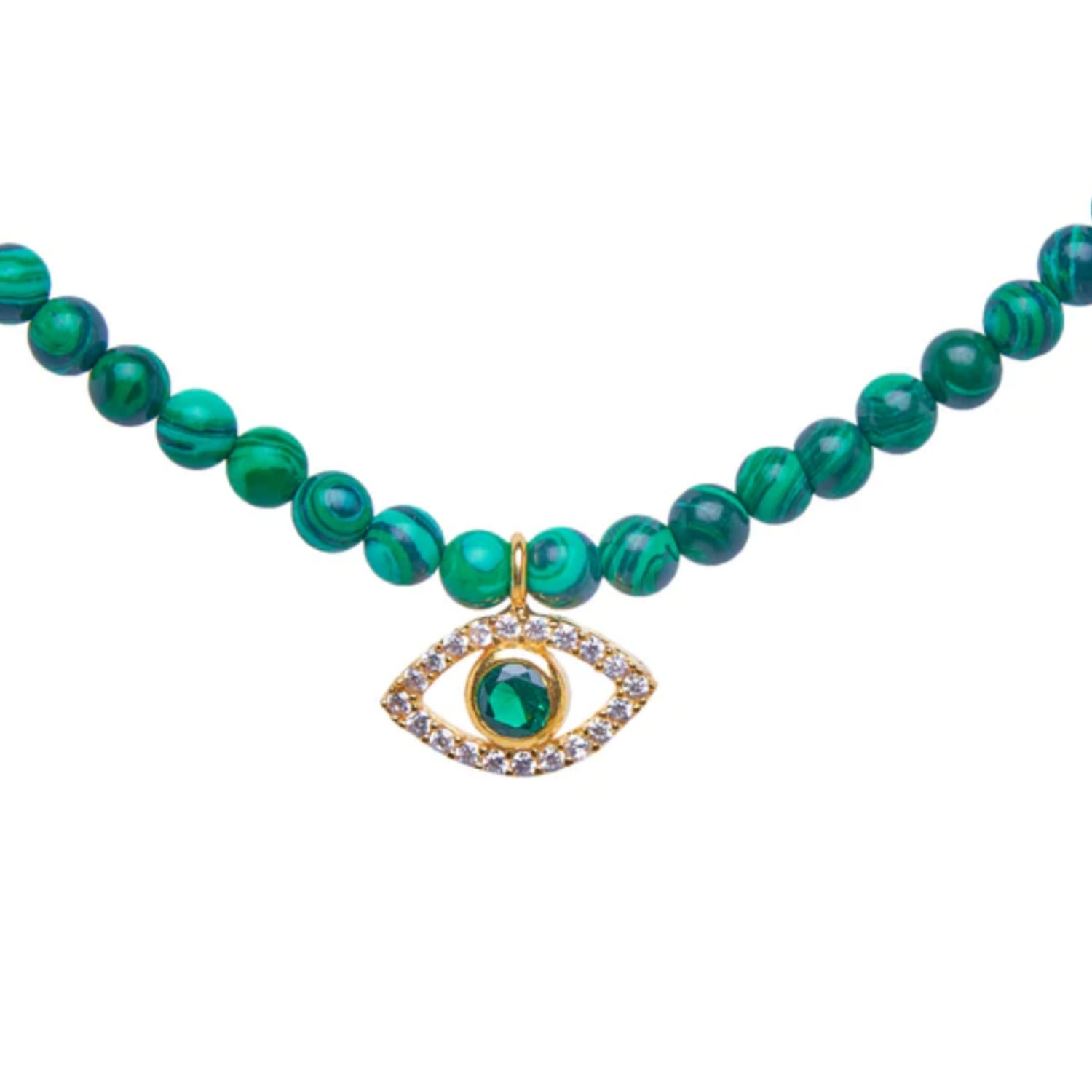 Women’s Gold / Silver Malachite Bead Green Stones Evil Eye Necklace Selen Jewels