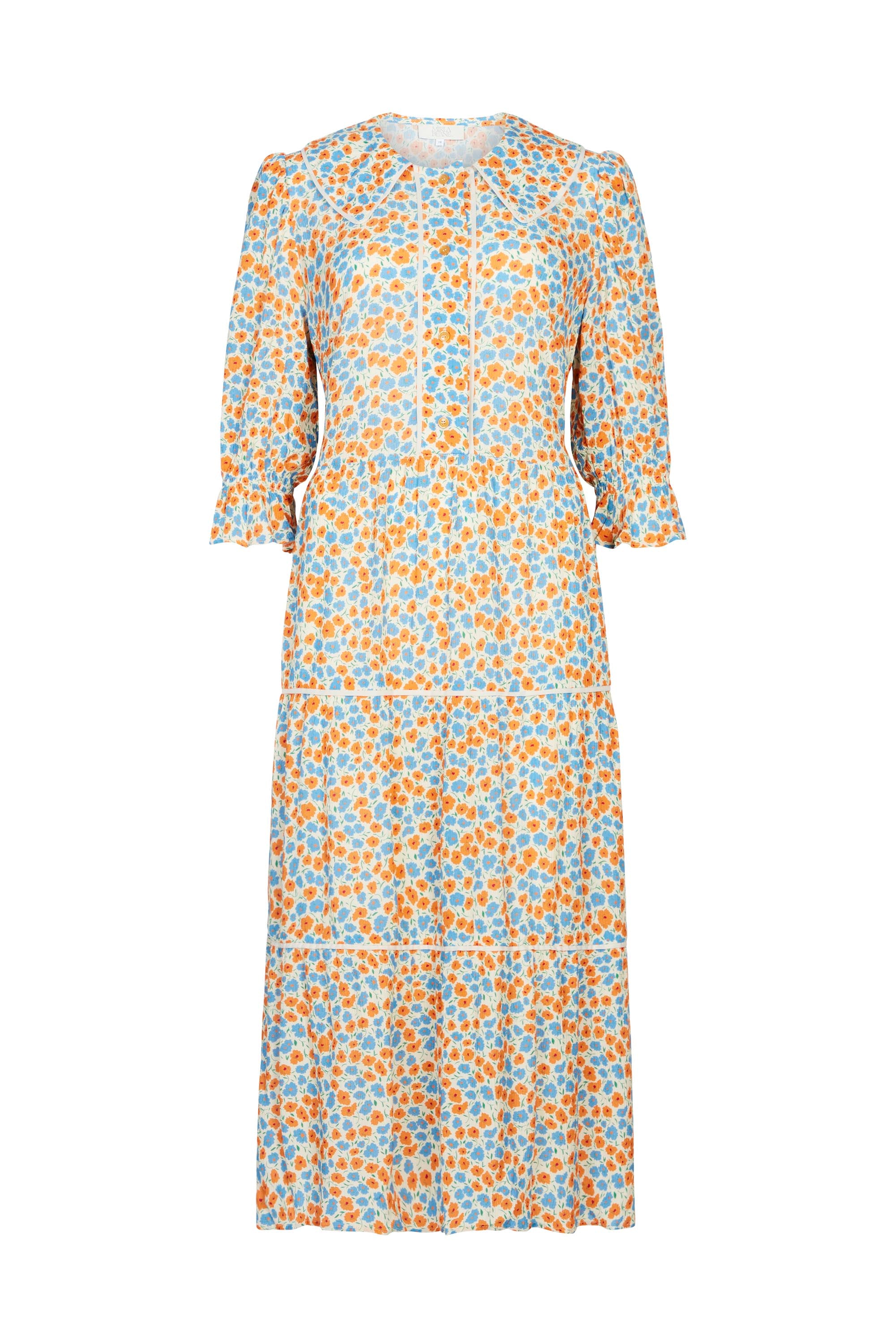 Women’s Neutrals / Blue / Yellow Mini Bloom Floral Midi Dress Medium Mirla Beane