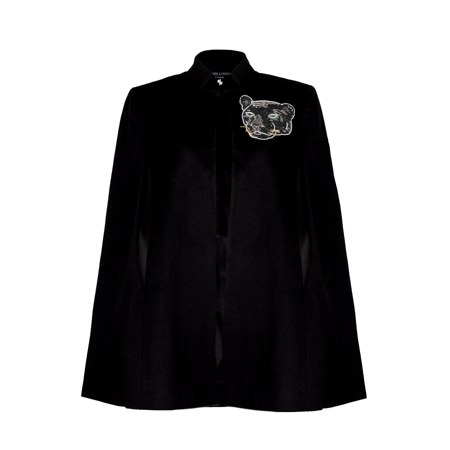 Women’s Laines Couture Wool Blend Cape With Embellished Panther - Black L/Xl Laines London