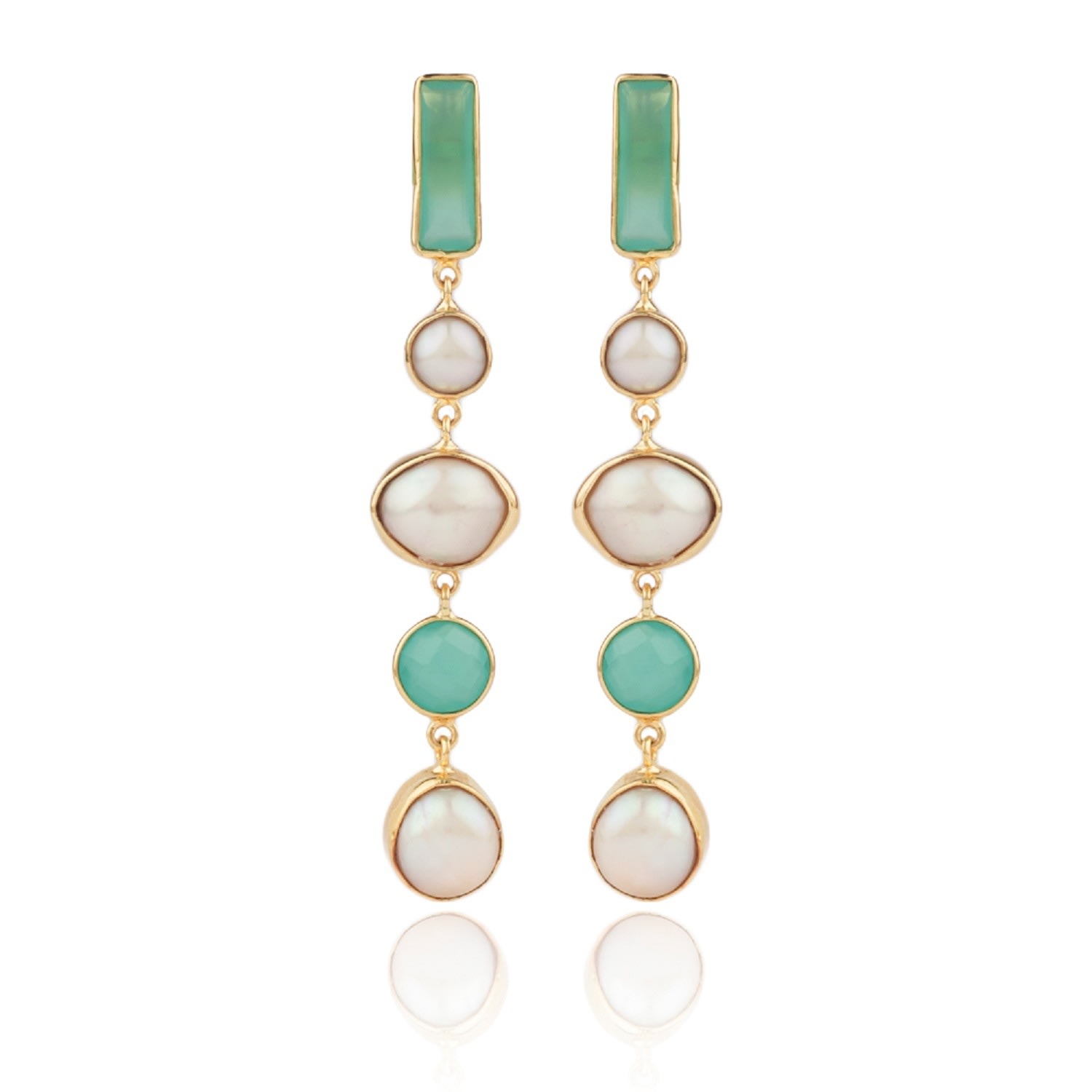 Women’s Green Elayne Drop Earrings With Semi-Precious Stones And Pearls House of Elliott