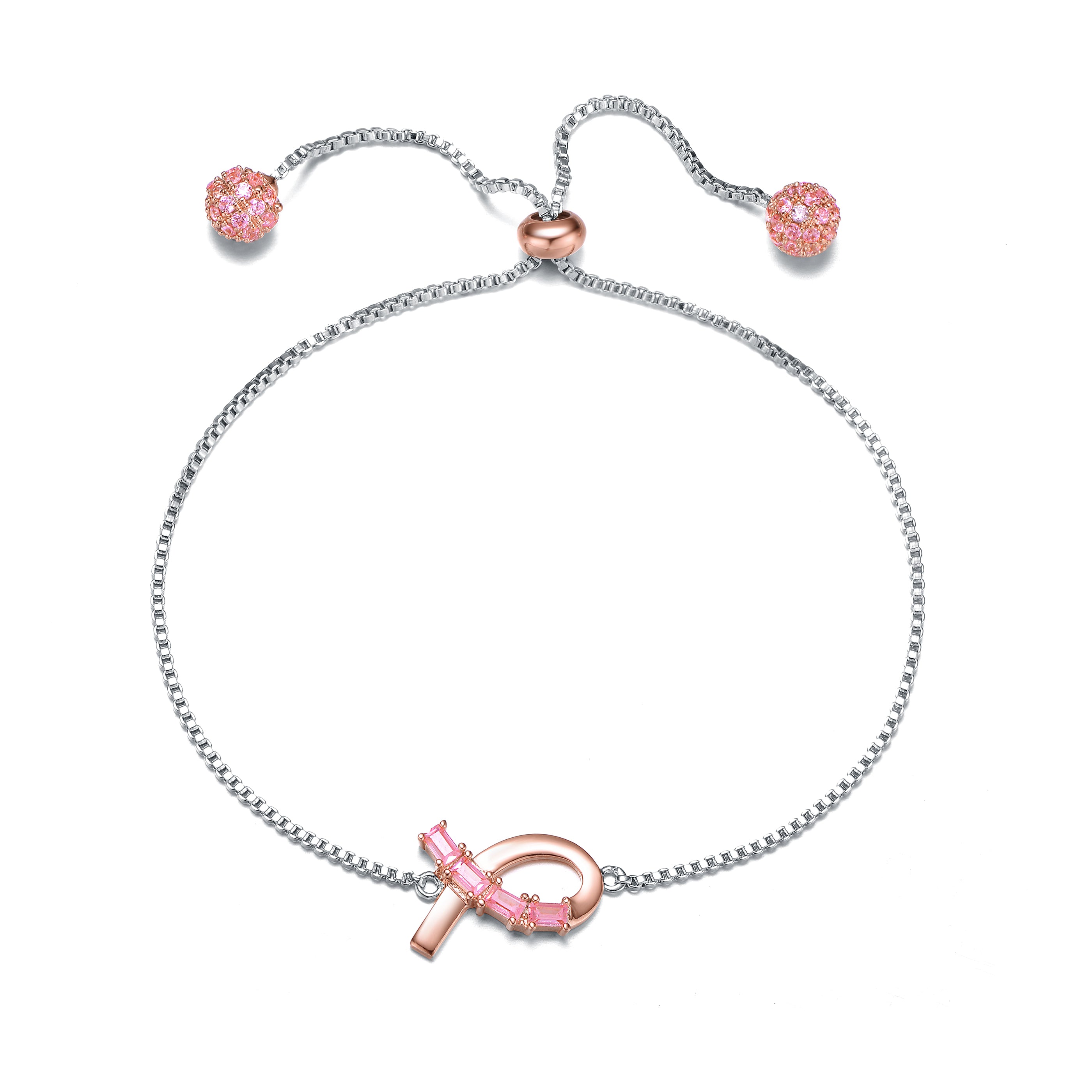 Women’s Pink / Purple / Silver Sterling Silver Two Tone With Pink Cubic Zirconia Loop Bracelet Genevive Jewelry