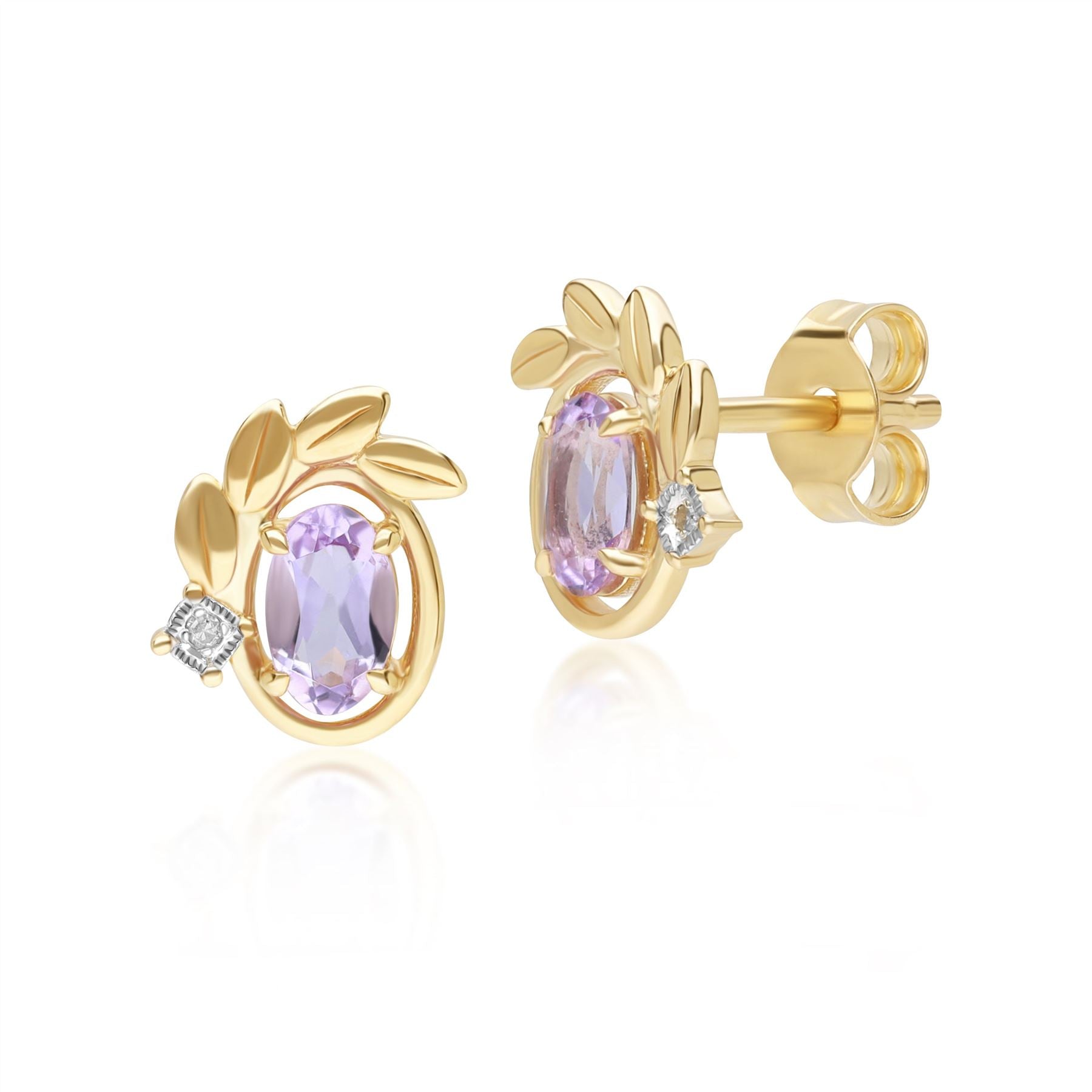 Women’s Gold / Pink / Purple Pink Amethyst & Diamond Stud Earrings In Yellow Gold Gemondo