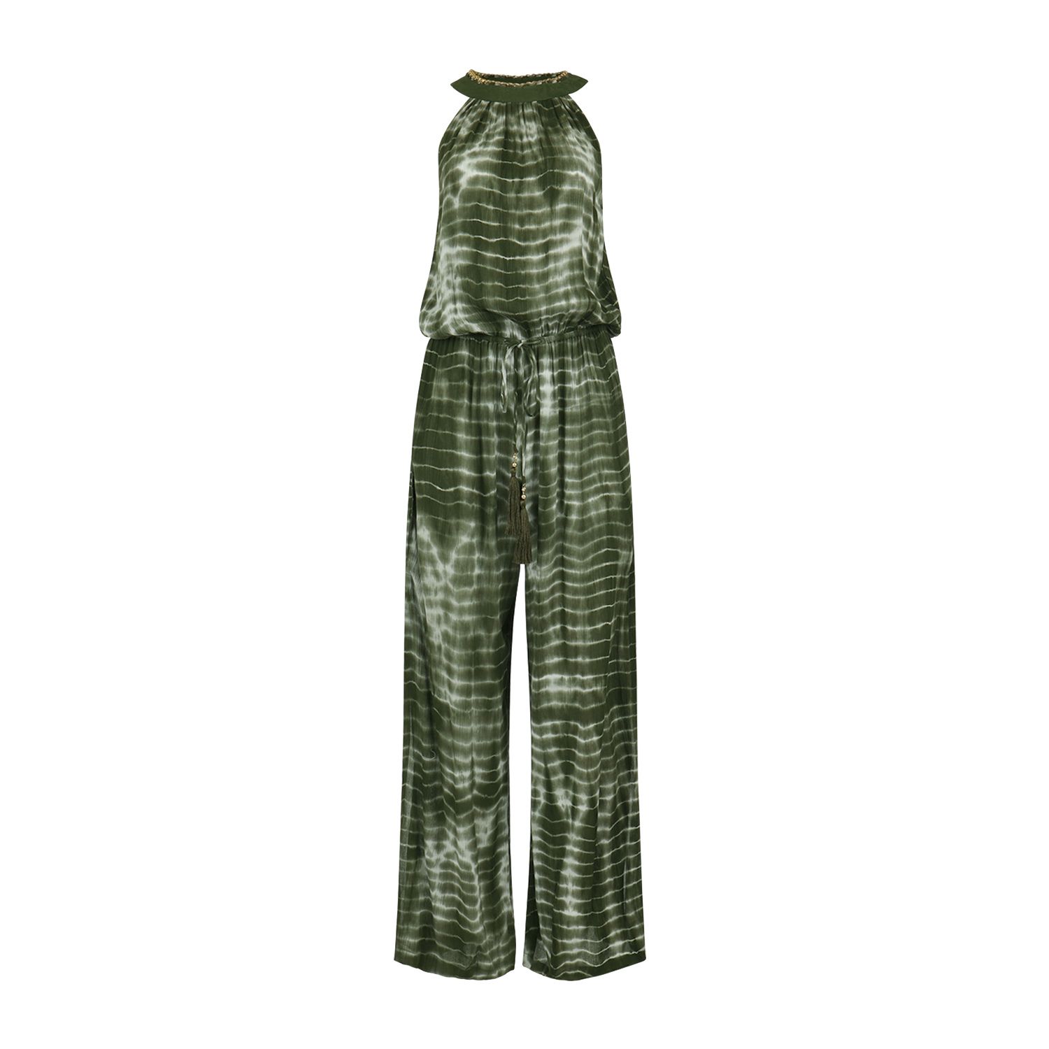 Women’s Green Hermosa Wide Leg Tie Dye Jumpsuit - Olive L/Xl Rocking Gypsy